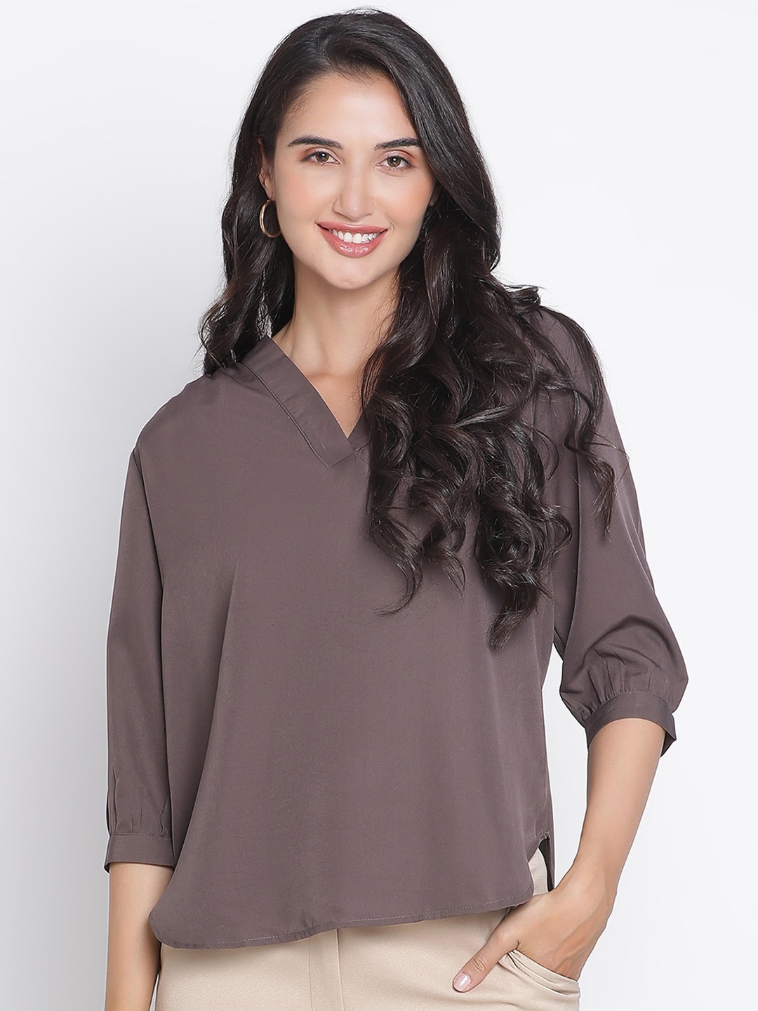 

DRAAX Fashions V-Neck Regular Top, Grey