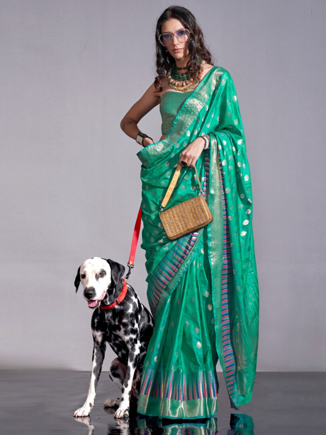 

NK Textiles Woven Design Zari Organza Banarasi Saree, Green