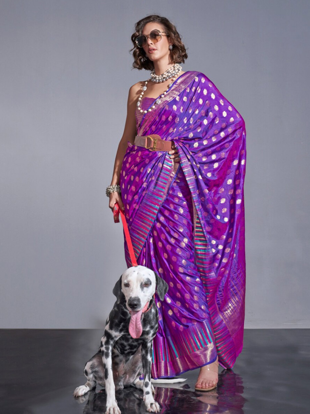 

NK Textiles Woven Design Zari Organza Banarasi Saree, Purple