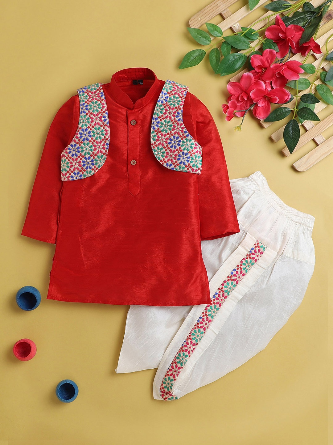 

Jeetethnics Boys Regular Kurta with Dhoti Pants, Red