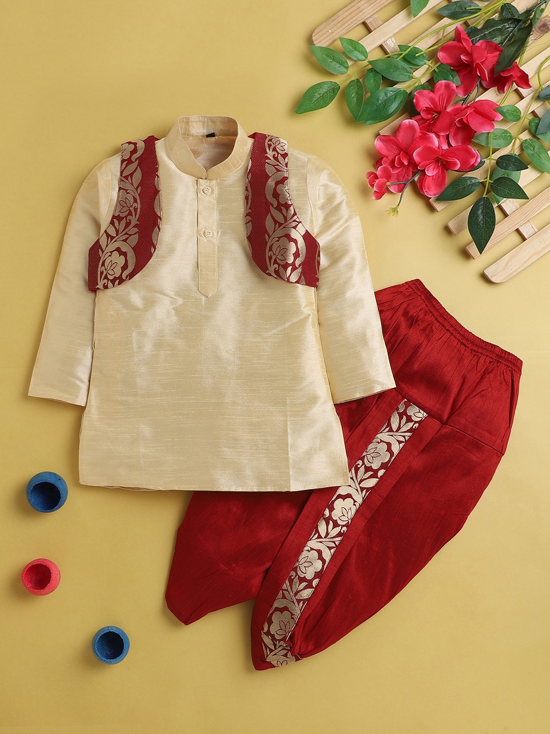 

Jeetethnics Boys Regular Kurta with Dhoti Pants, Cream