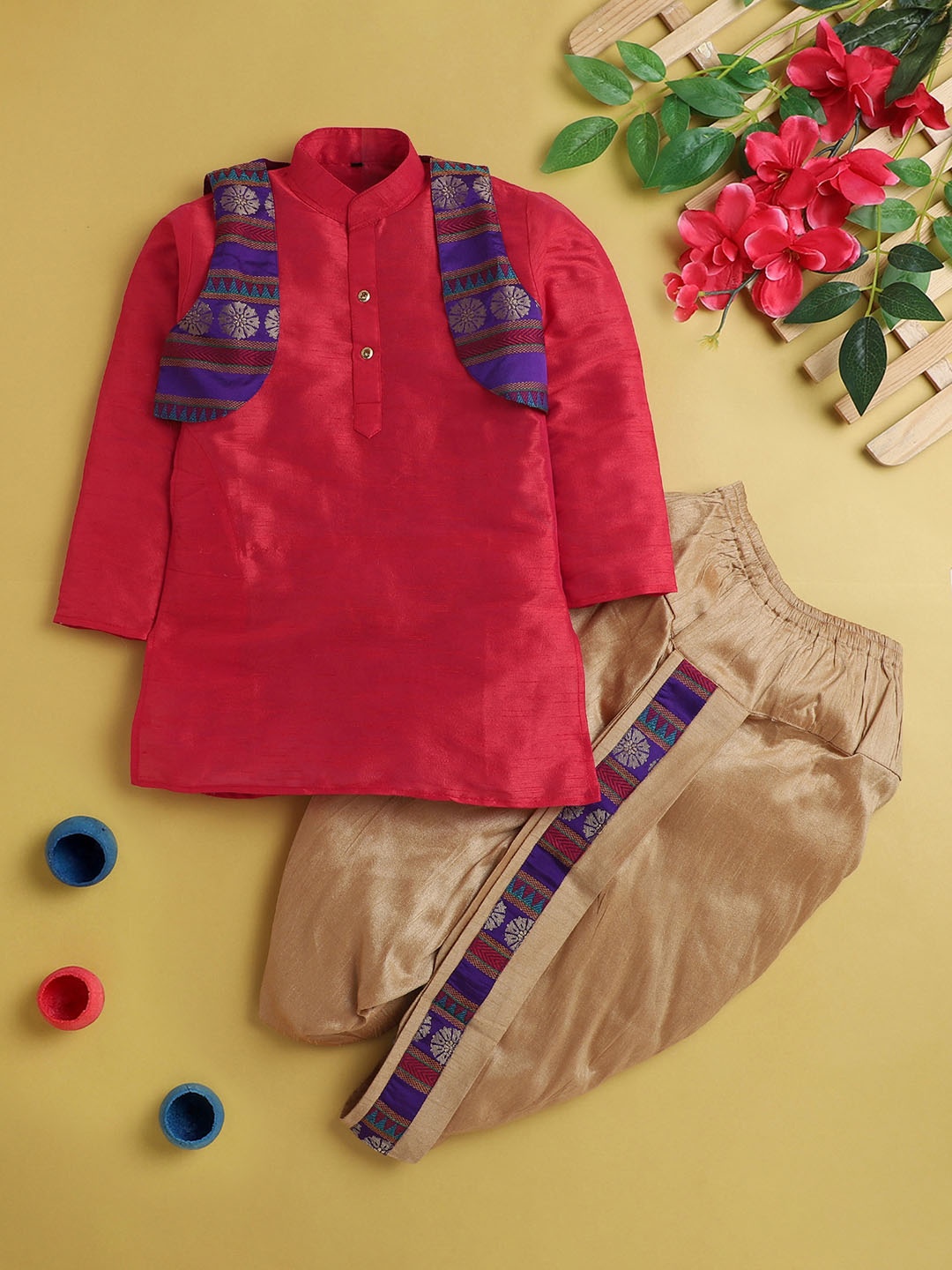 

Jeetethnics Boys Regular Kurta with Dhoti Pants, Pink