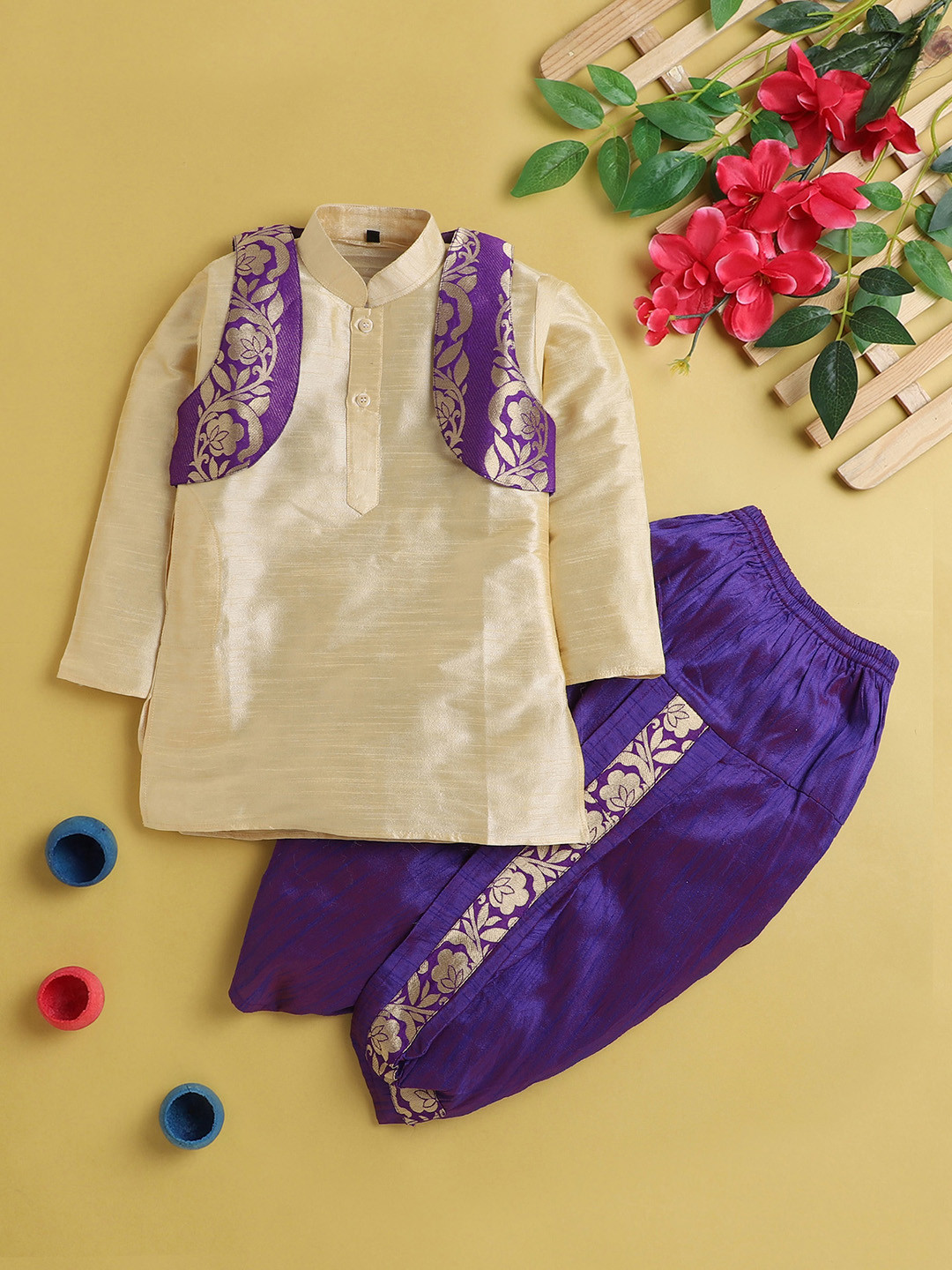 

Jeetethnics Boys Regular Kurta with Dhoti Pants, Cream