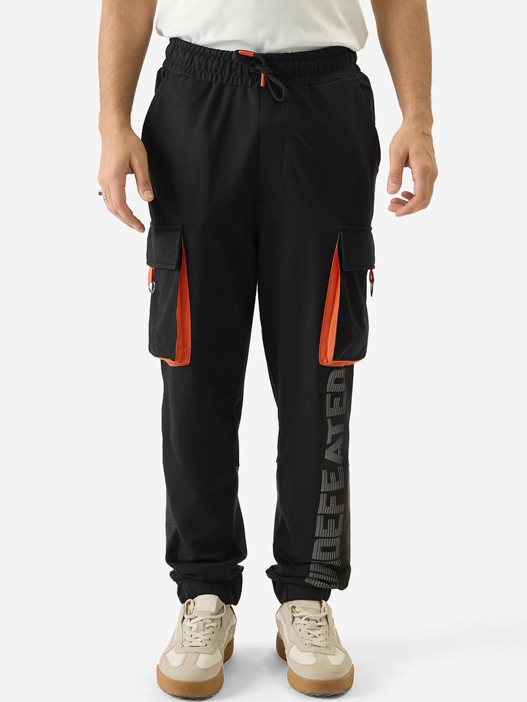 

The Souled Store Undefeated Men Pure Cotton Relaxed-Fit Mid Rise Joggers, Black