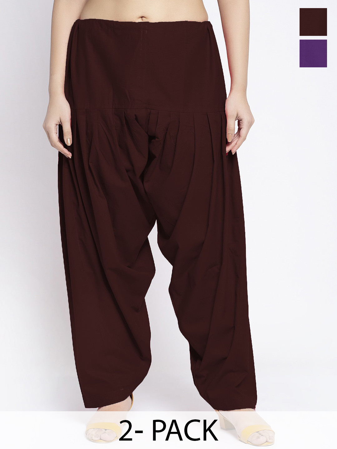 

GRACIT Pack of 2 Pure Cotton Loose Fit Salwars, Coffee brown