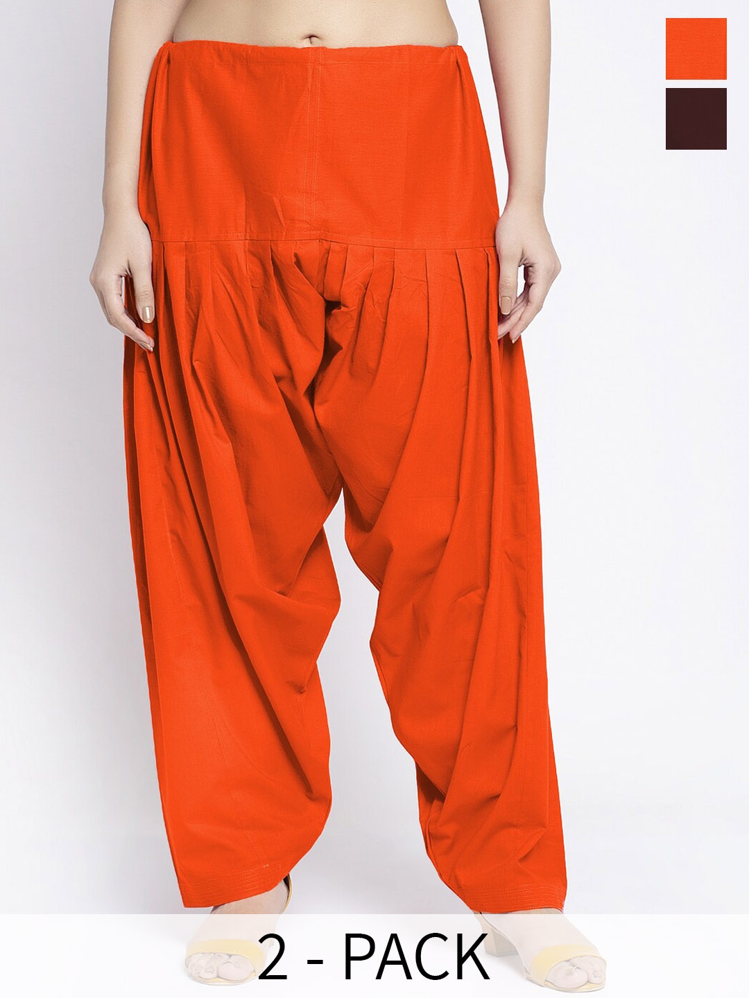 

GRACIT Pack of 2 Pure Cotton Loose Fit Salwars, Orange