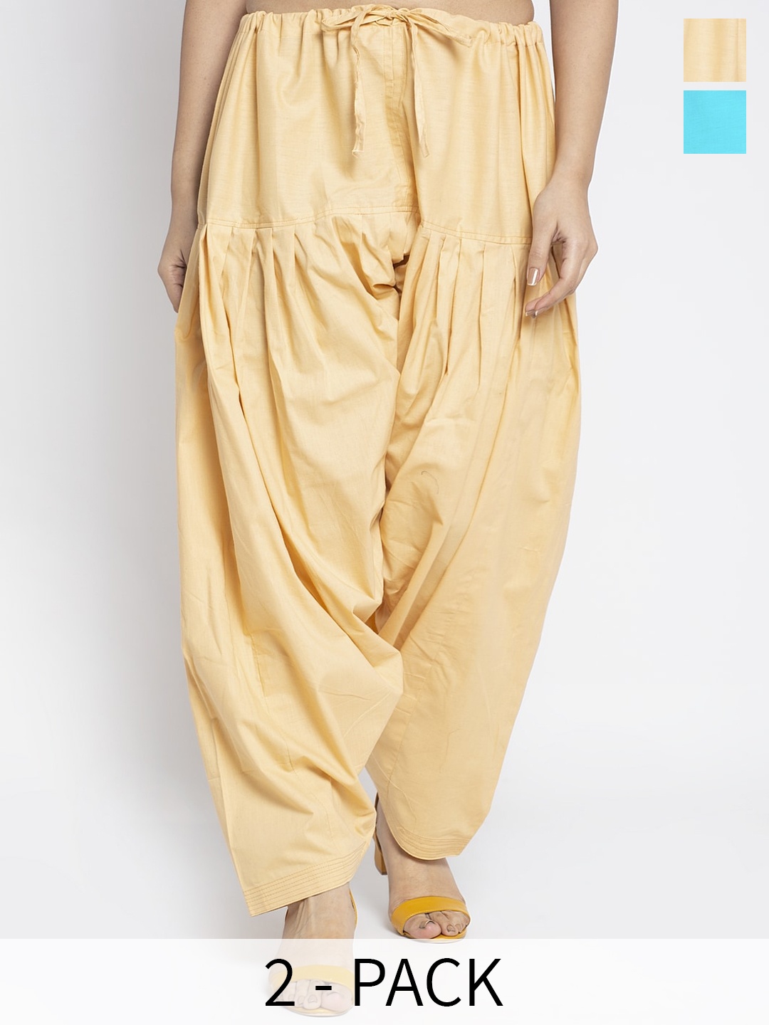 

GRACIT Pack of 2 Pure Cotton Loose Fit Salwars, Beige