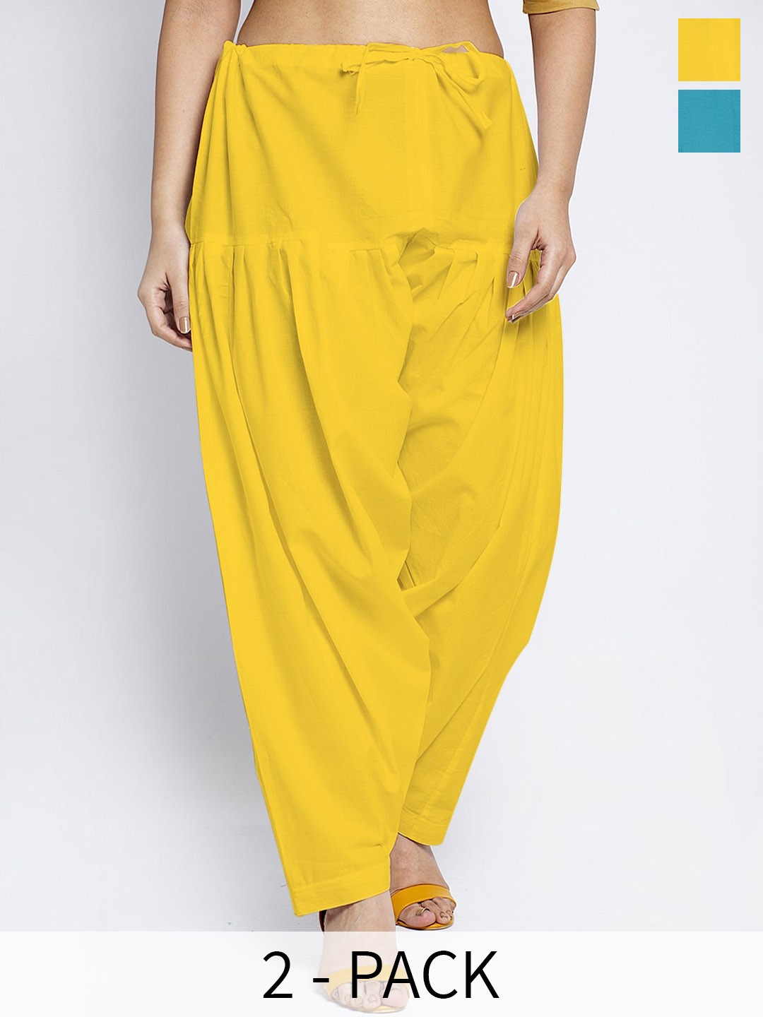 

GRACIT Women Pack of 2 Pure Cotton Loose-Fit Salwars, Yellow