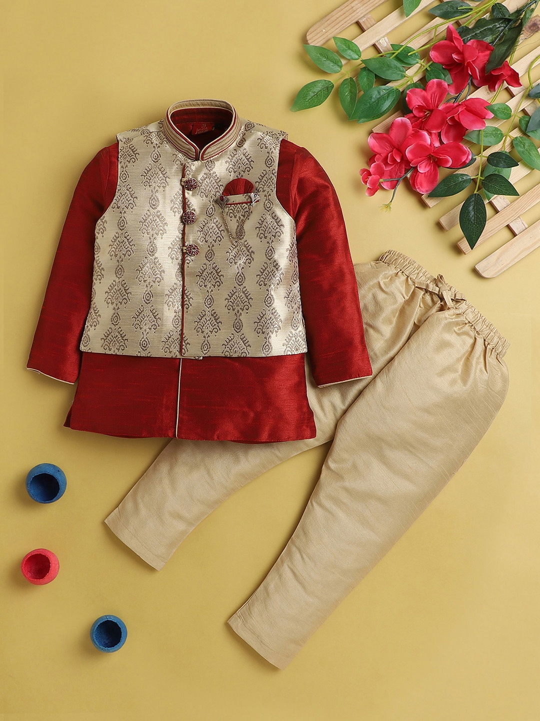 

Jeetethnics Boys Ethnic Motifs Regular Kurta with Pyjamas, Beige