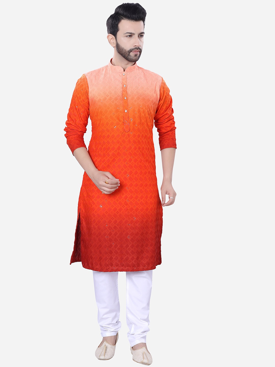 

Avaeta Embroidered Regular Thread Work Kurta with Pyjamas, Orange