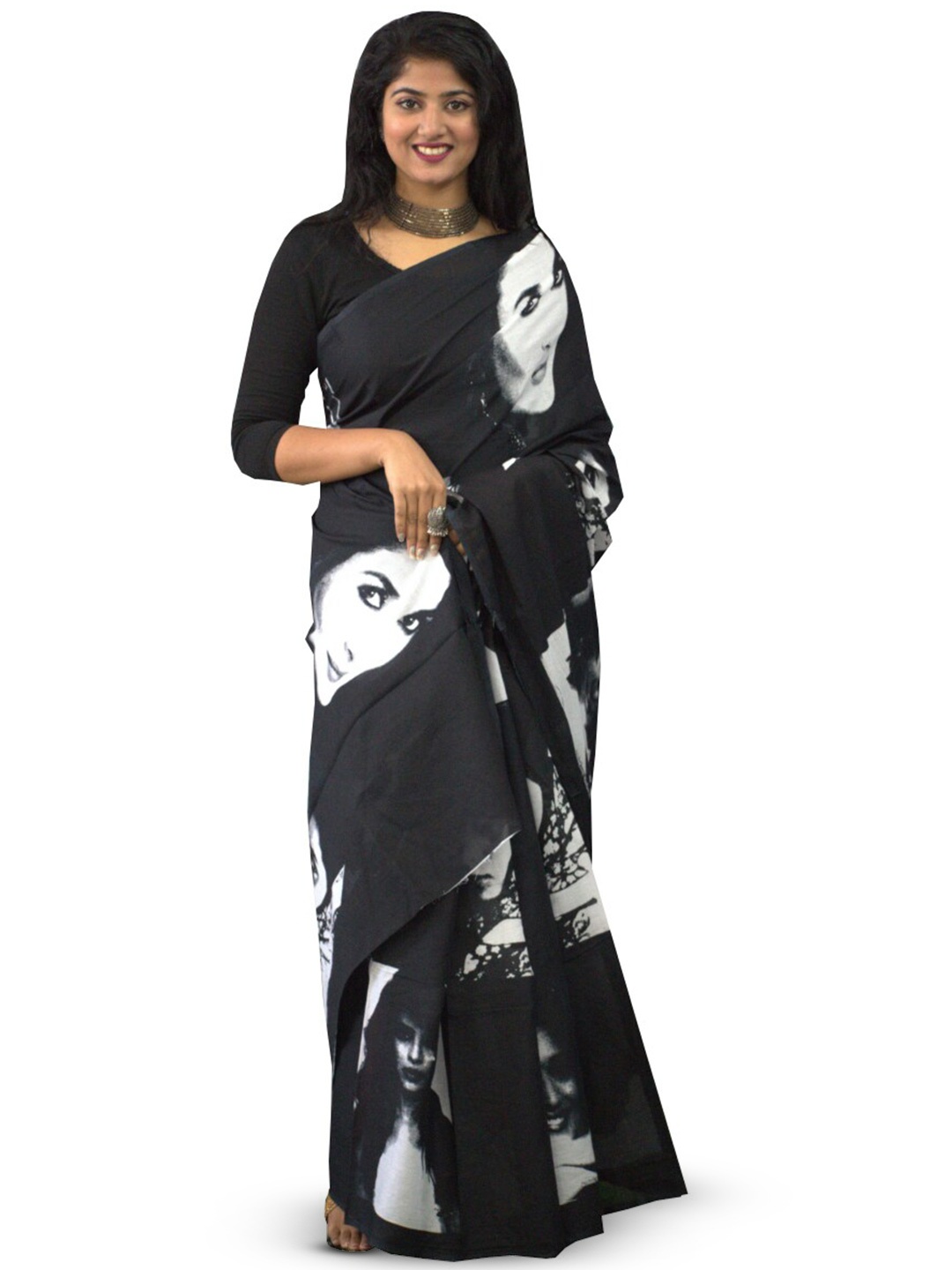 

GK FASHION Abstract Printed Pure Cotton Saree, Black