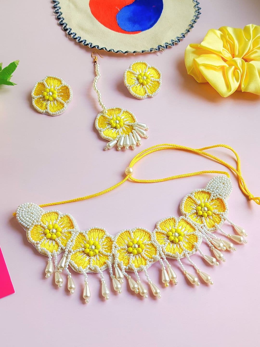 

DressBerry Stone Studded & Beaded Jewellery Set, Yellow