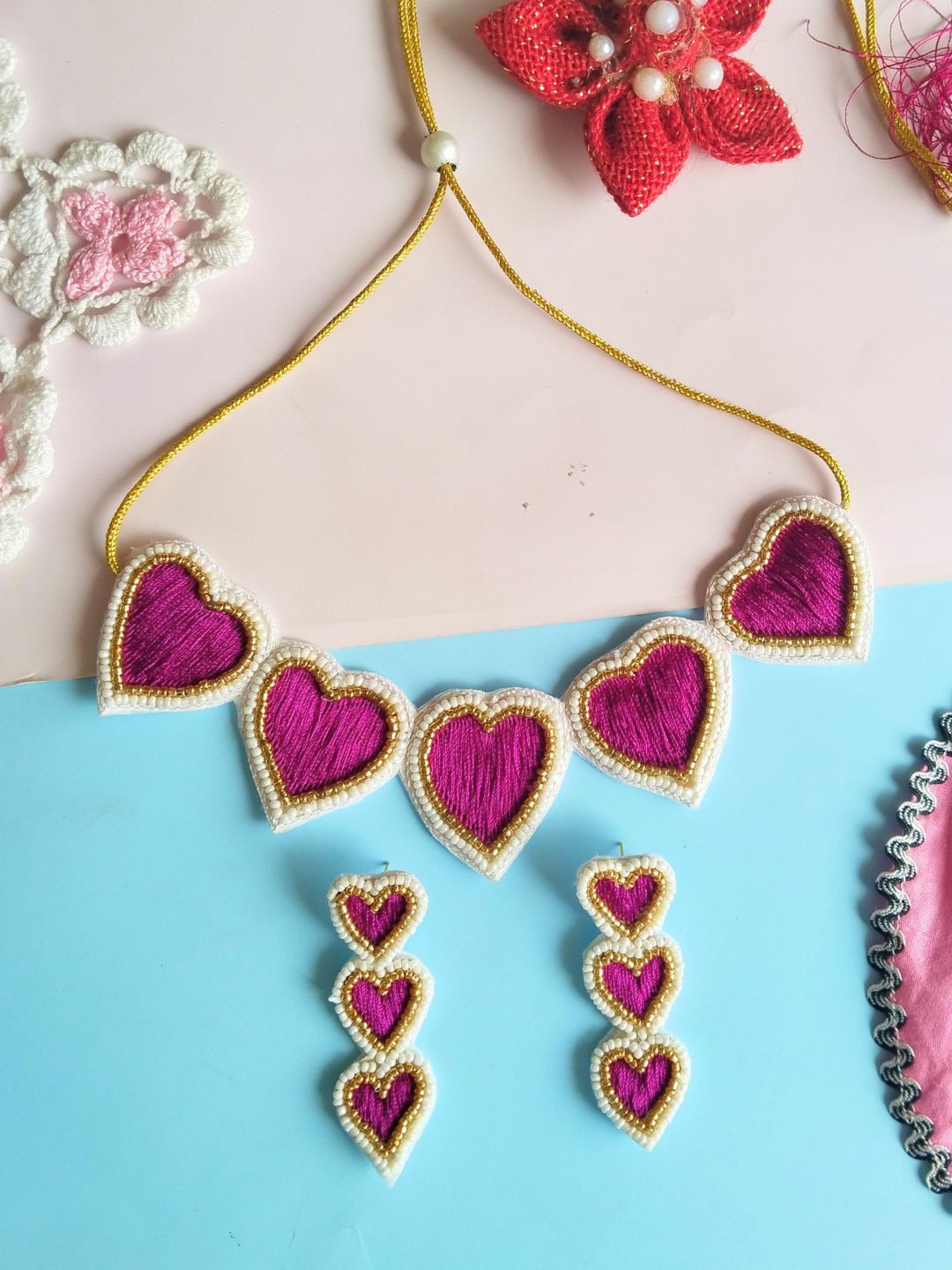 

DressBerry Stones Studded & Beaded Jewellery Set, Pink