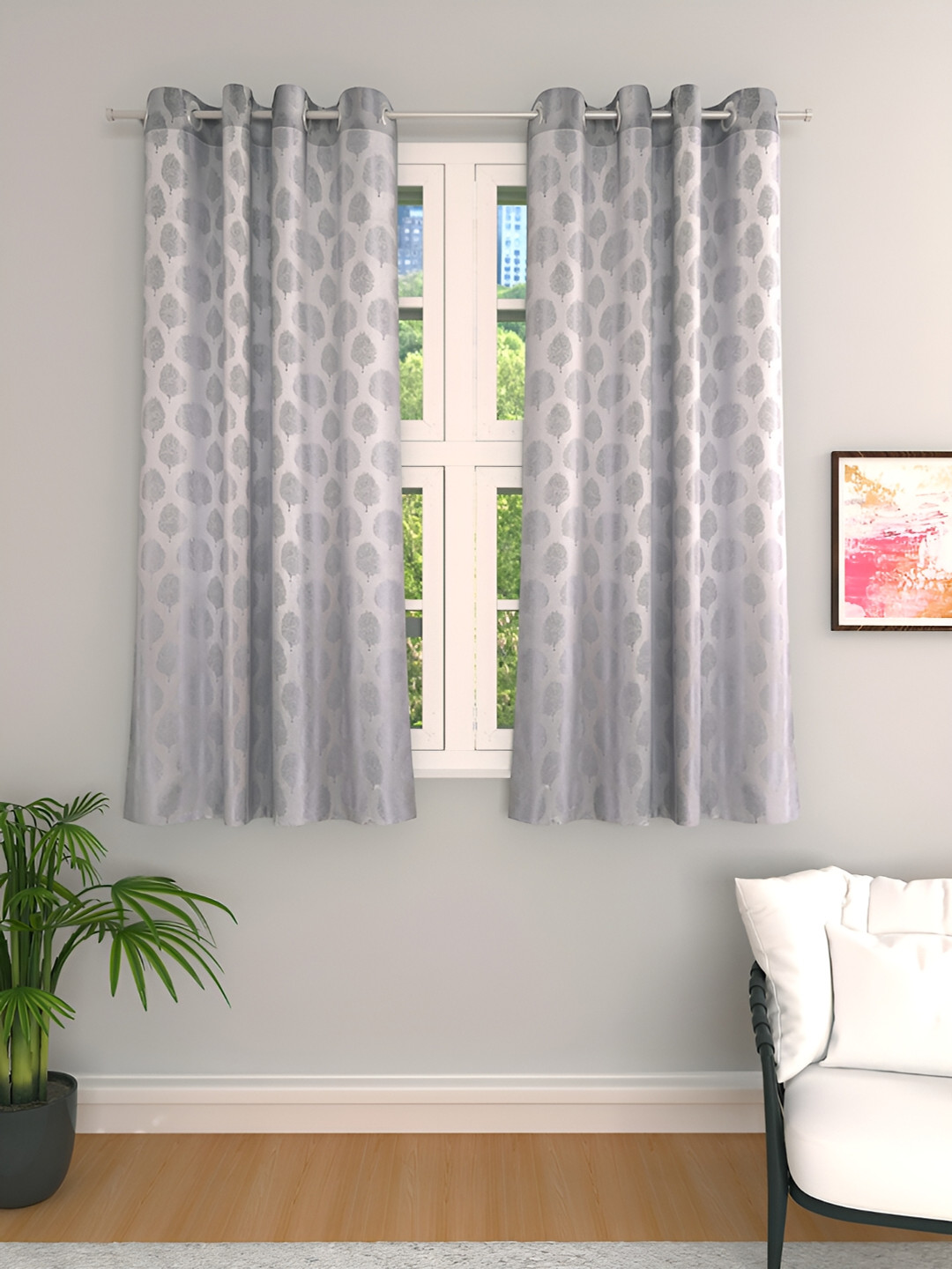 

THE CONVERSION Grey Set of 2 Floral Room Darkening Window Curtain