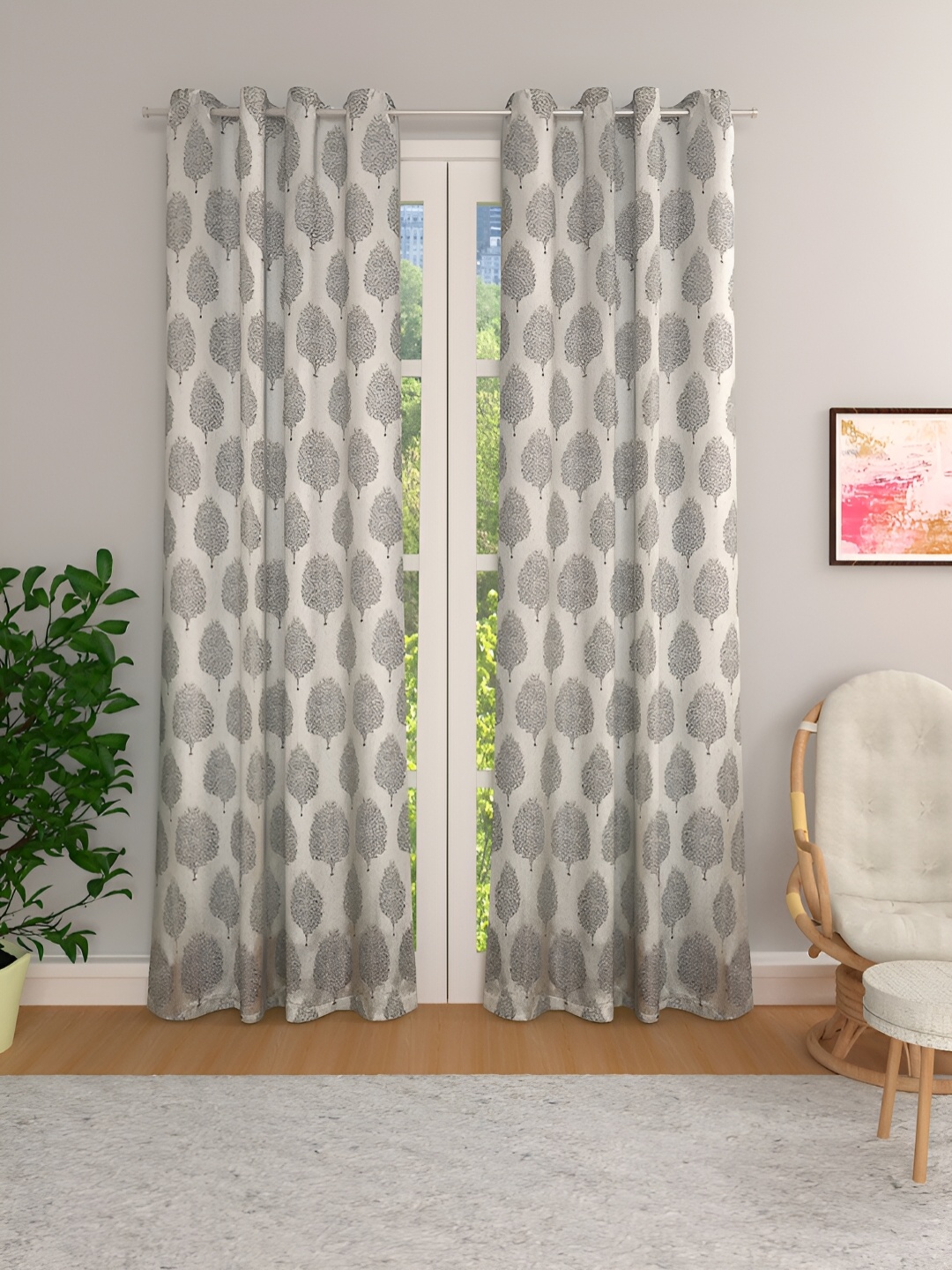 

THE CONVERSION Coffee Brown Set of 2 Floral Room Darkening Door Curtain