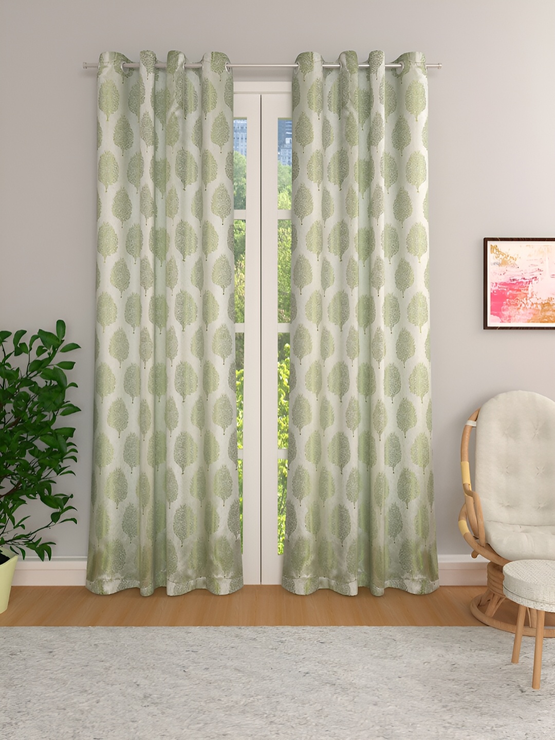 

THE CONVERSION Green Set of 2 Floral Room Darkening Long Door Curtain