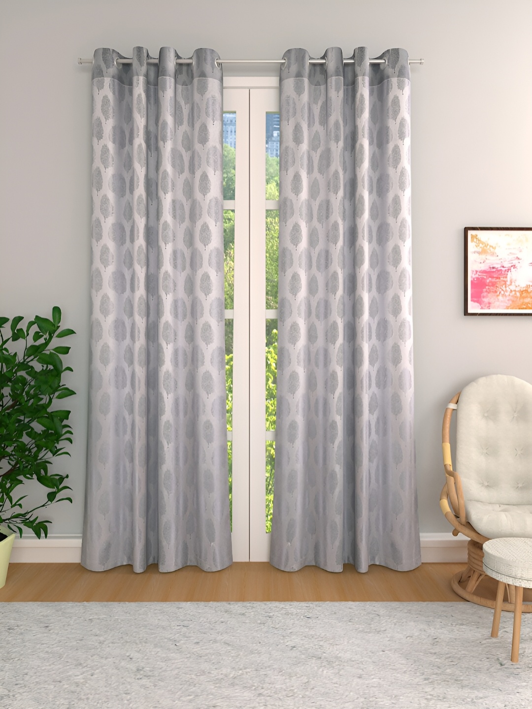 

THE CONVERSION Grey Set of 2 Floral Room Darkening Long Door Curtain