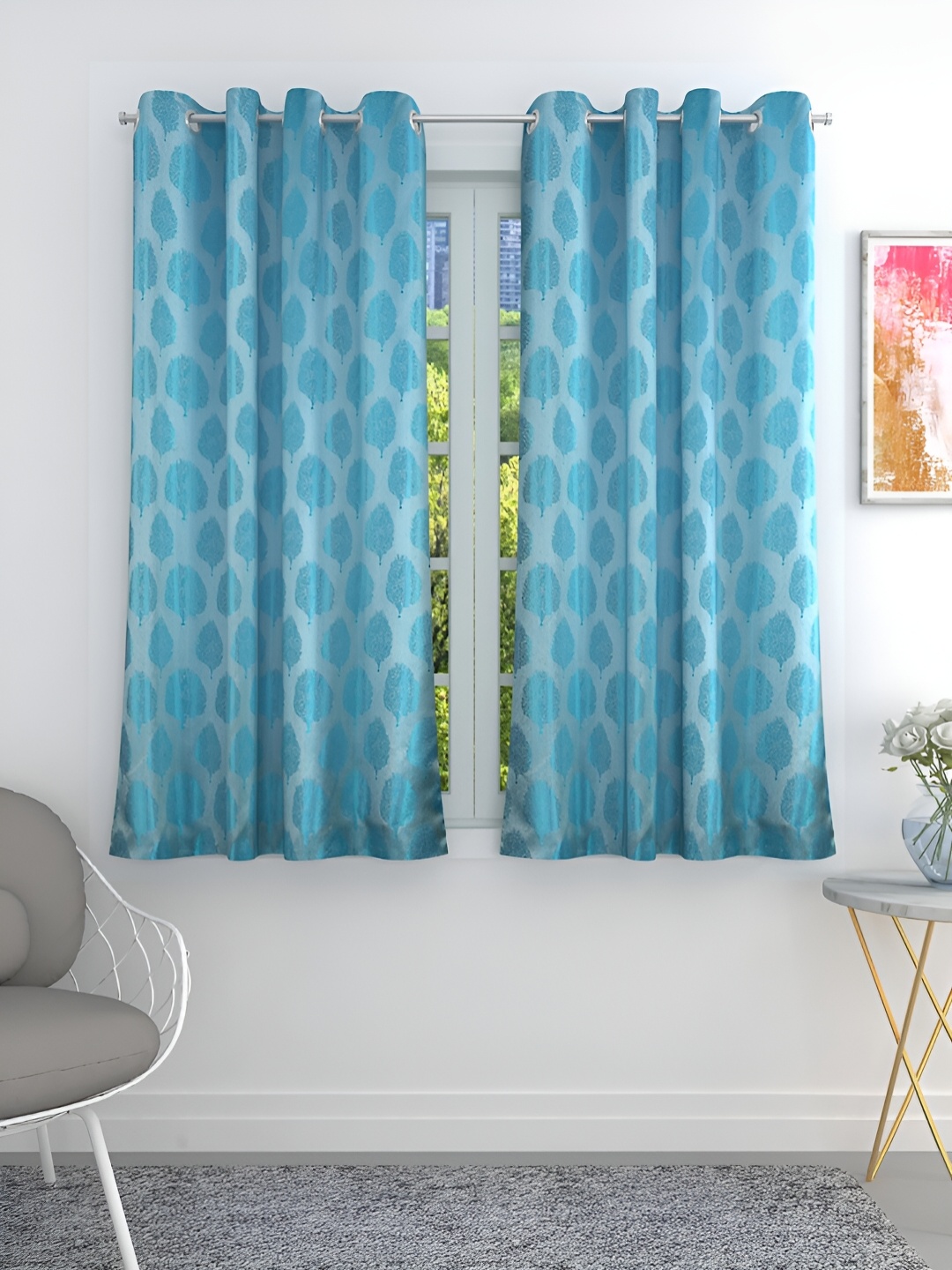 

THE CONVERSION Turquoise Blue Set of 2 Floral Room Darkening Window Curtain