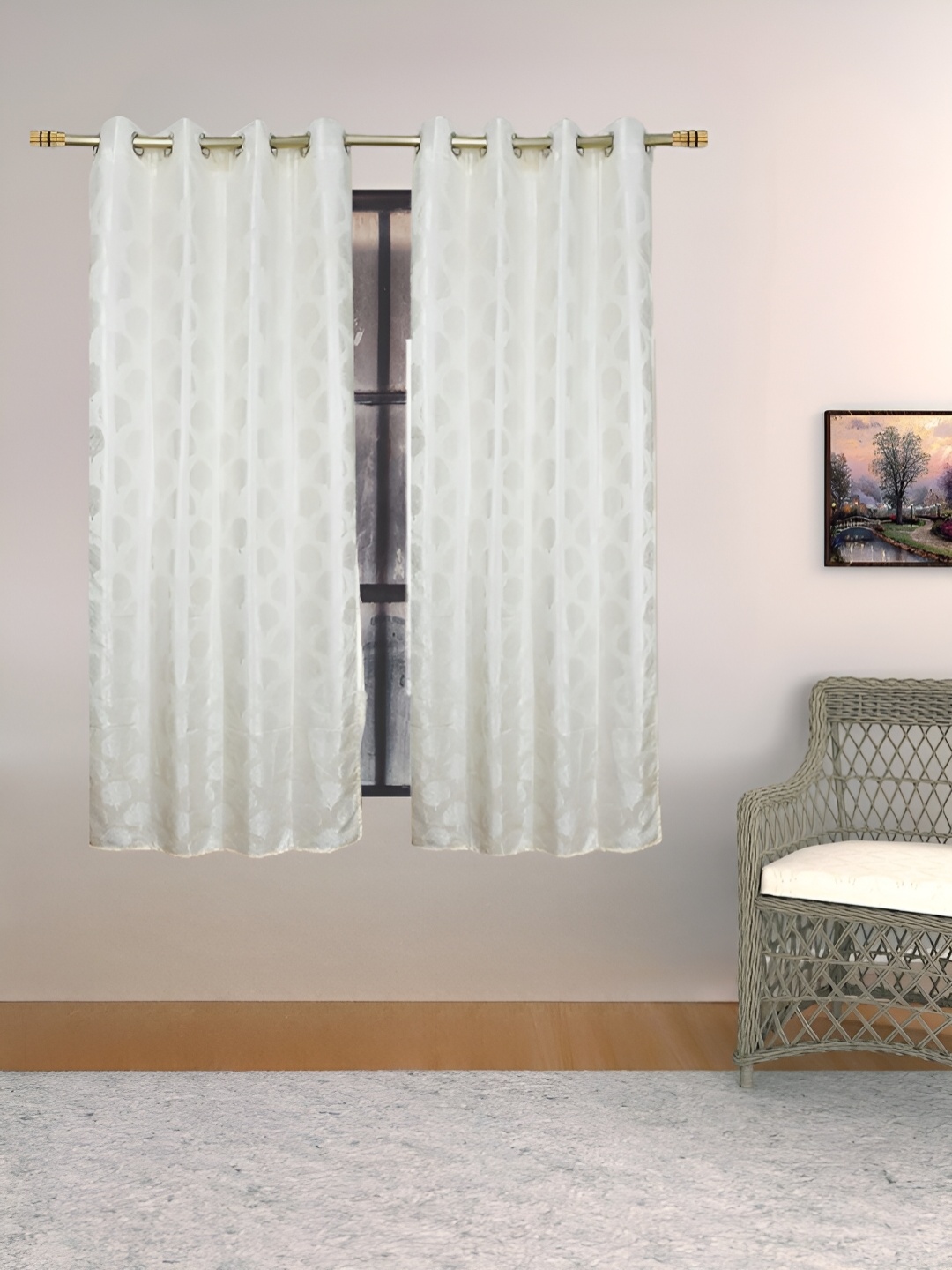 

THE CONVERSION Cream-Coloured Set of 2 Floral Room Darkening Window Curtain