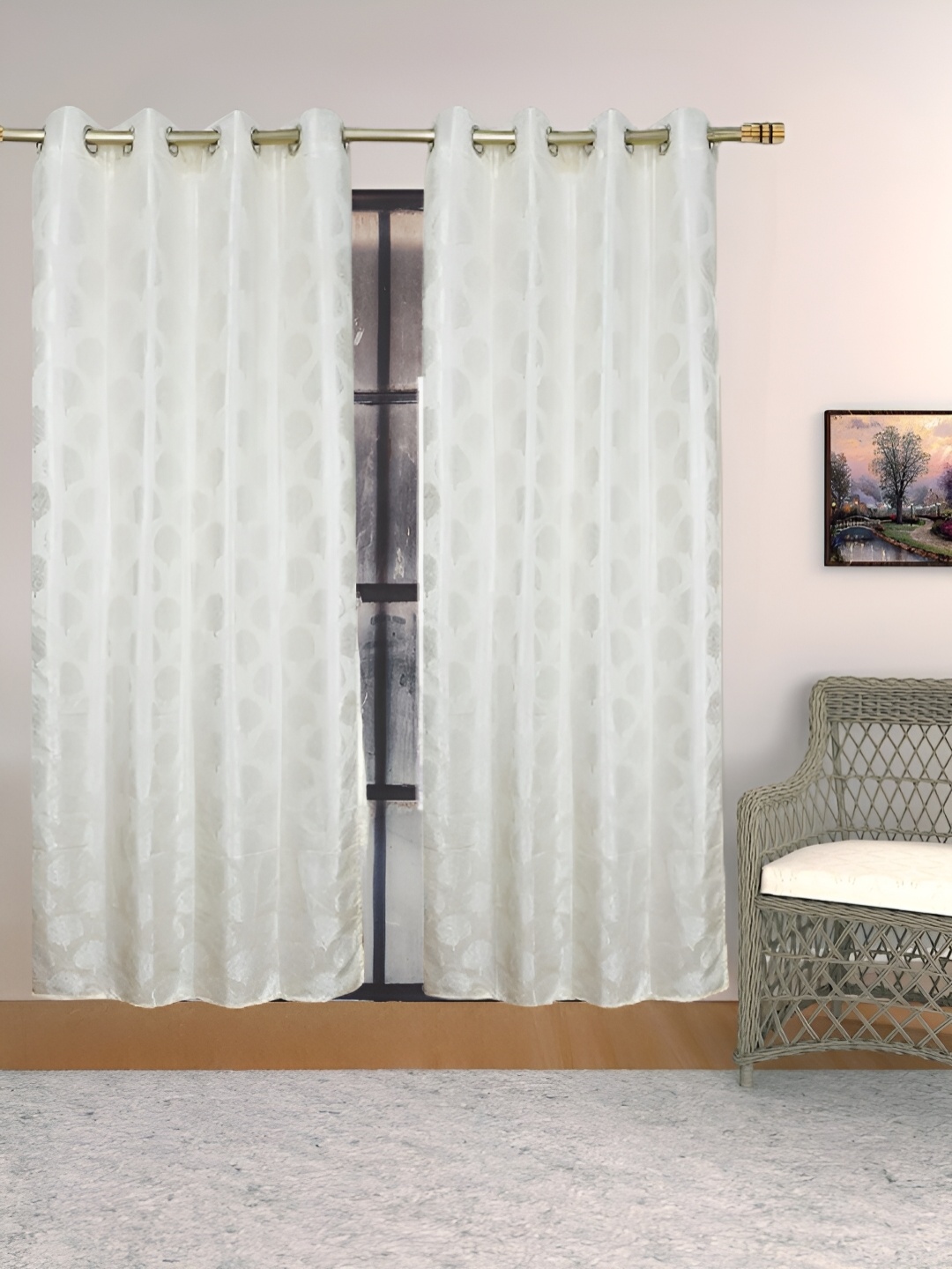 

THE CONVERSION Cream-Coloured Set of 2 Floral Room Darkening Long Door Curtain