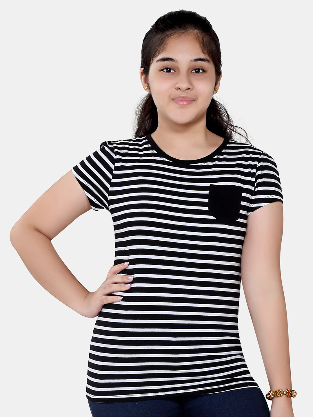 

BAESD Girls Striped Pockets Slim Fit T-shirt, Multi