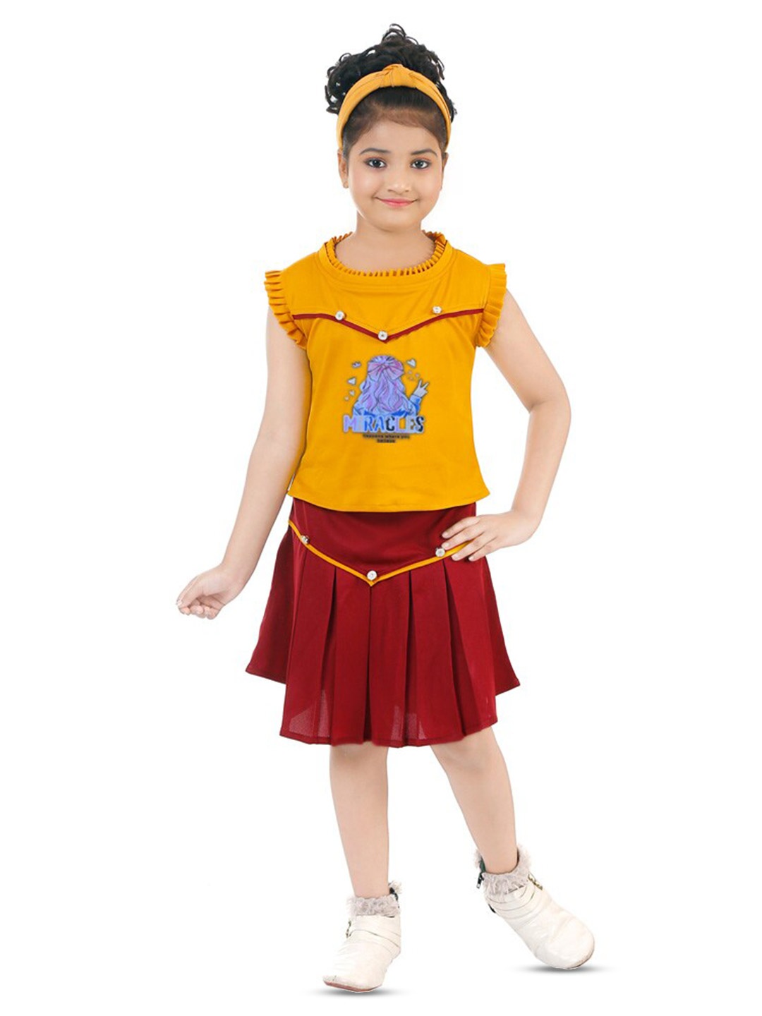

BAESD Girls Printed Top with Skirt, Yellow