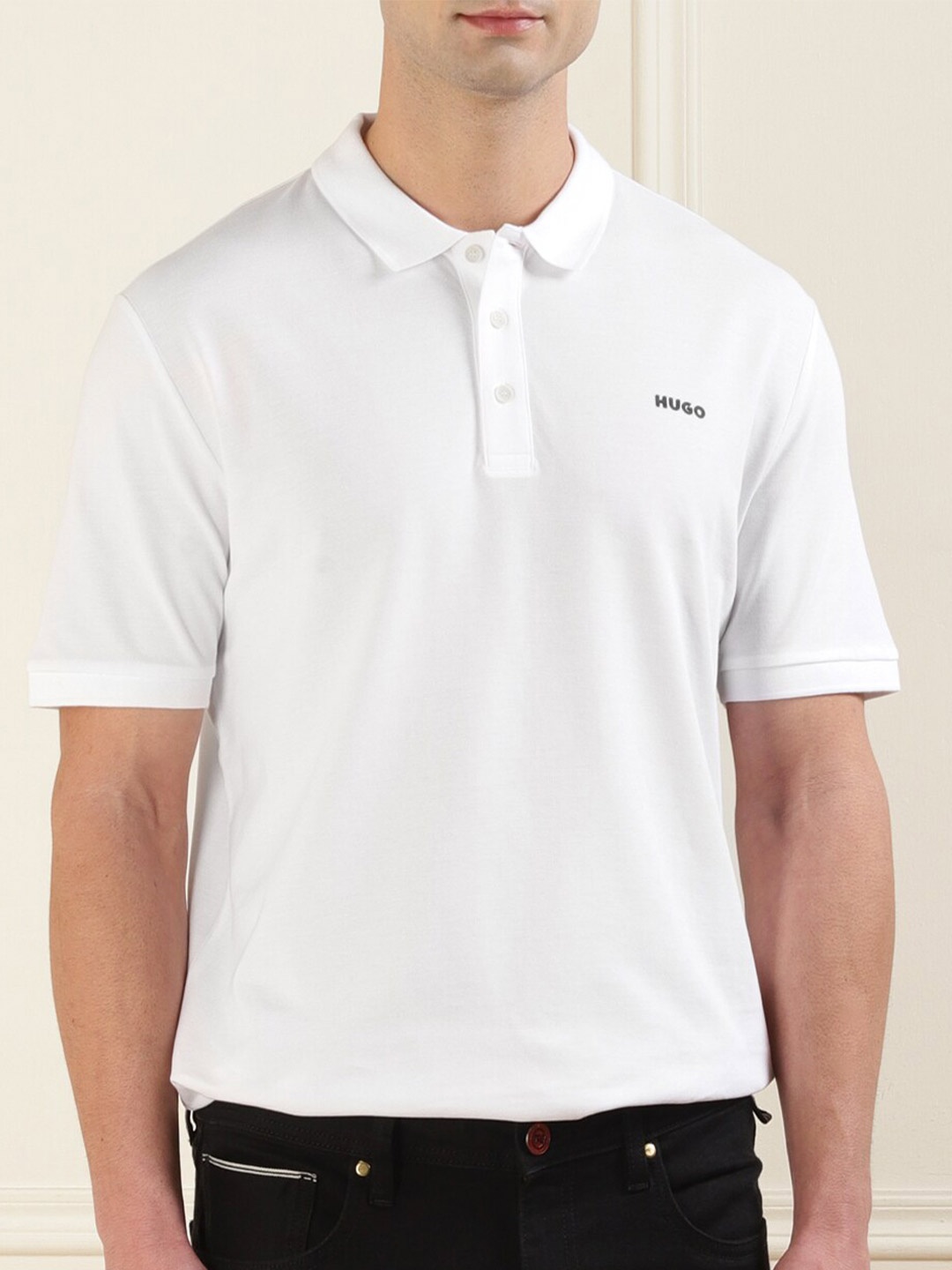 

HUGO Men Polo Collar Applique T-shirt, White