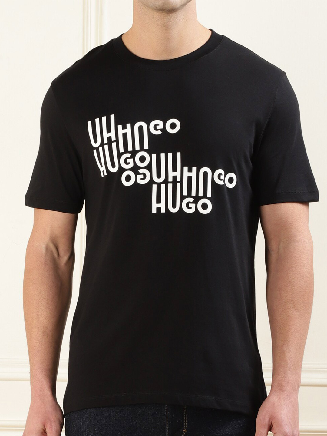 

HUGO Men Typography Printed Applique T-shirt, Black