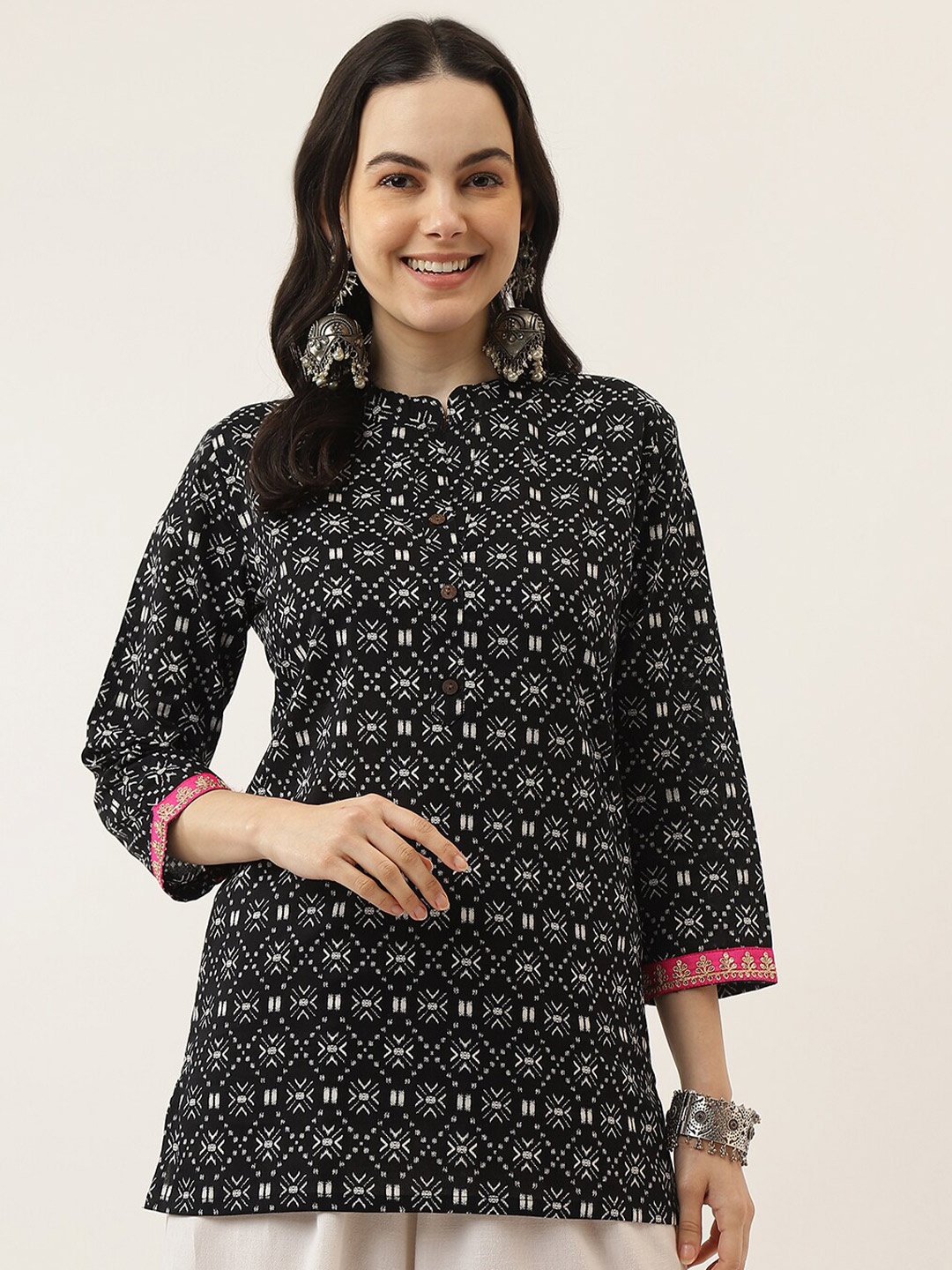 

Mandvi Print Mandarin Collar Cotton Top, Multi