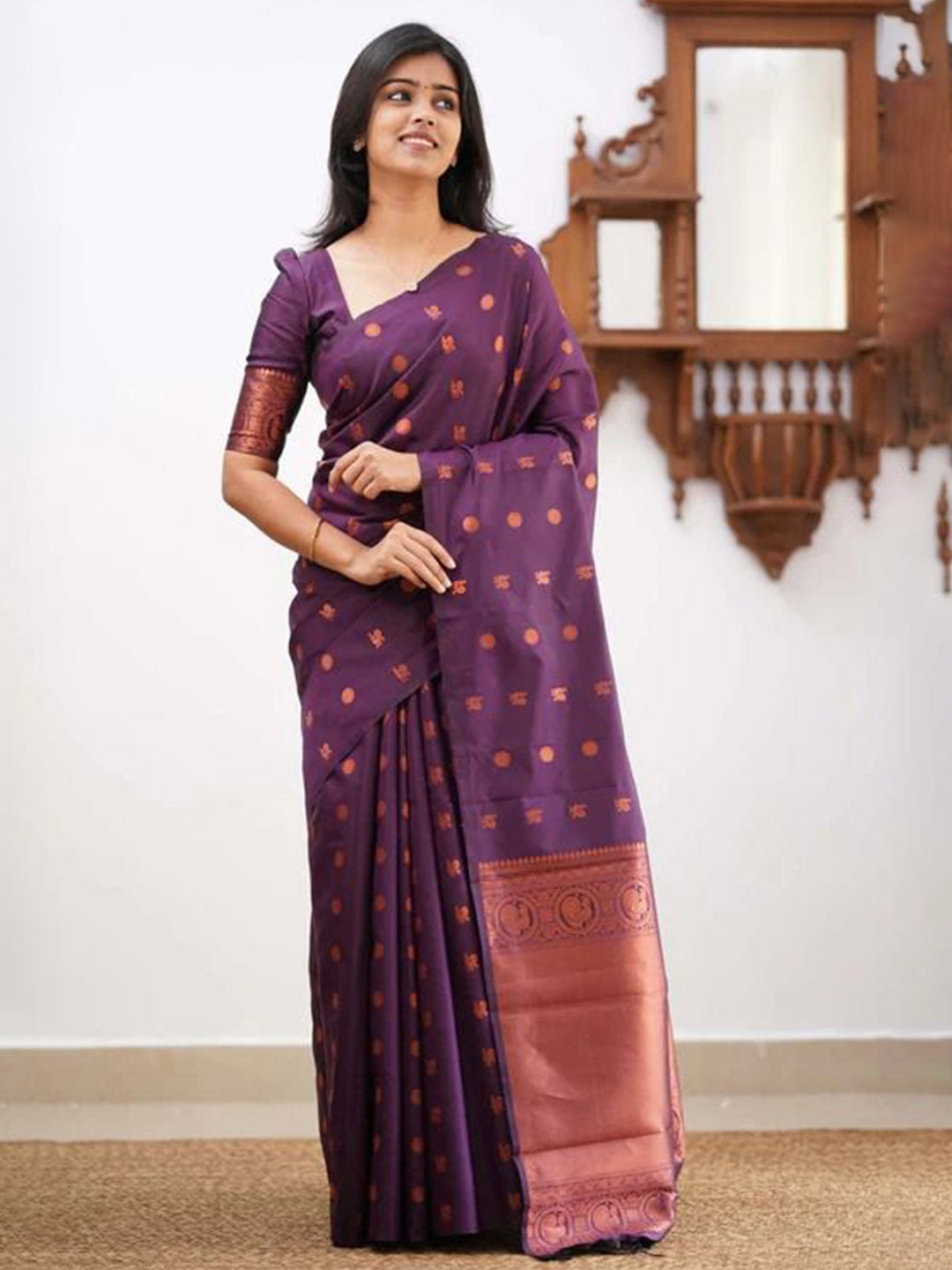 

AWRIYA Floral Woven Design Zari Banarasi Saree, Purple