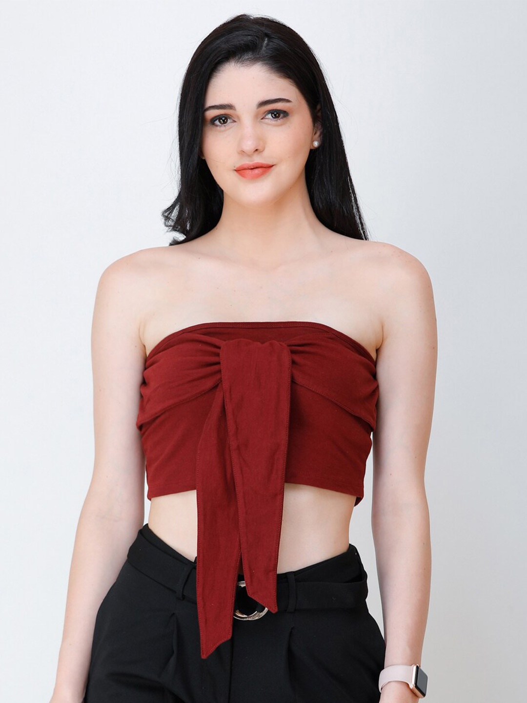 

MINOS Cotton Tube Crop Top, Maroon