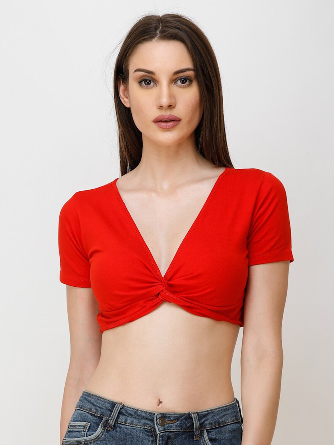 

MINOS Cotton Styled Back Crop Top, Red