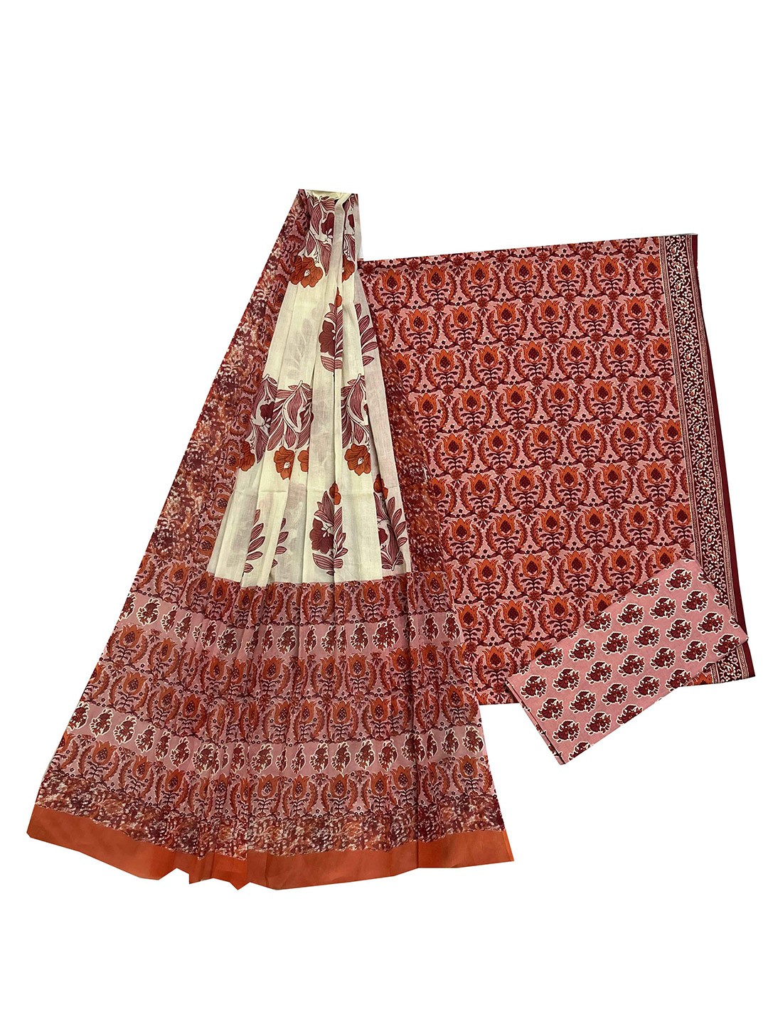 

GK FASHION Printed Pure Cotton Unstitched Dress Material, Beige