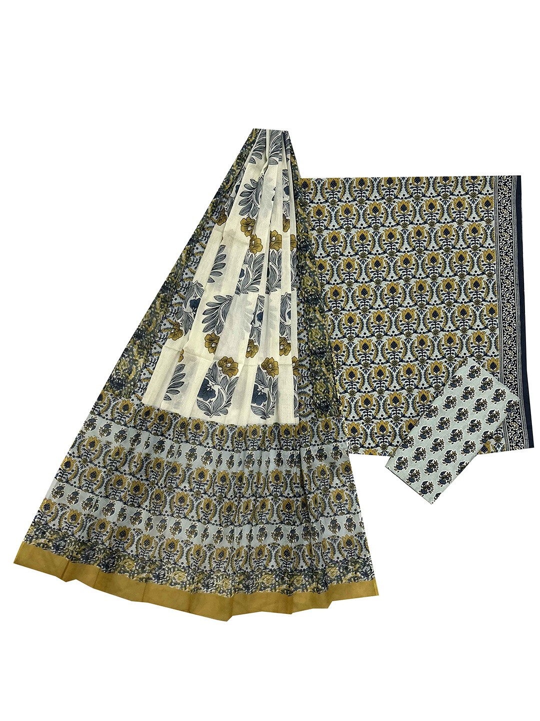 

GK FASHION Printed Pure Cotton Unstitched Dress Material, Green