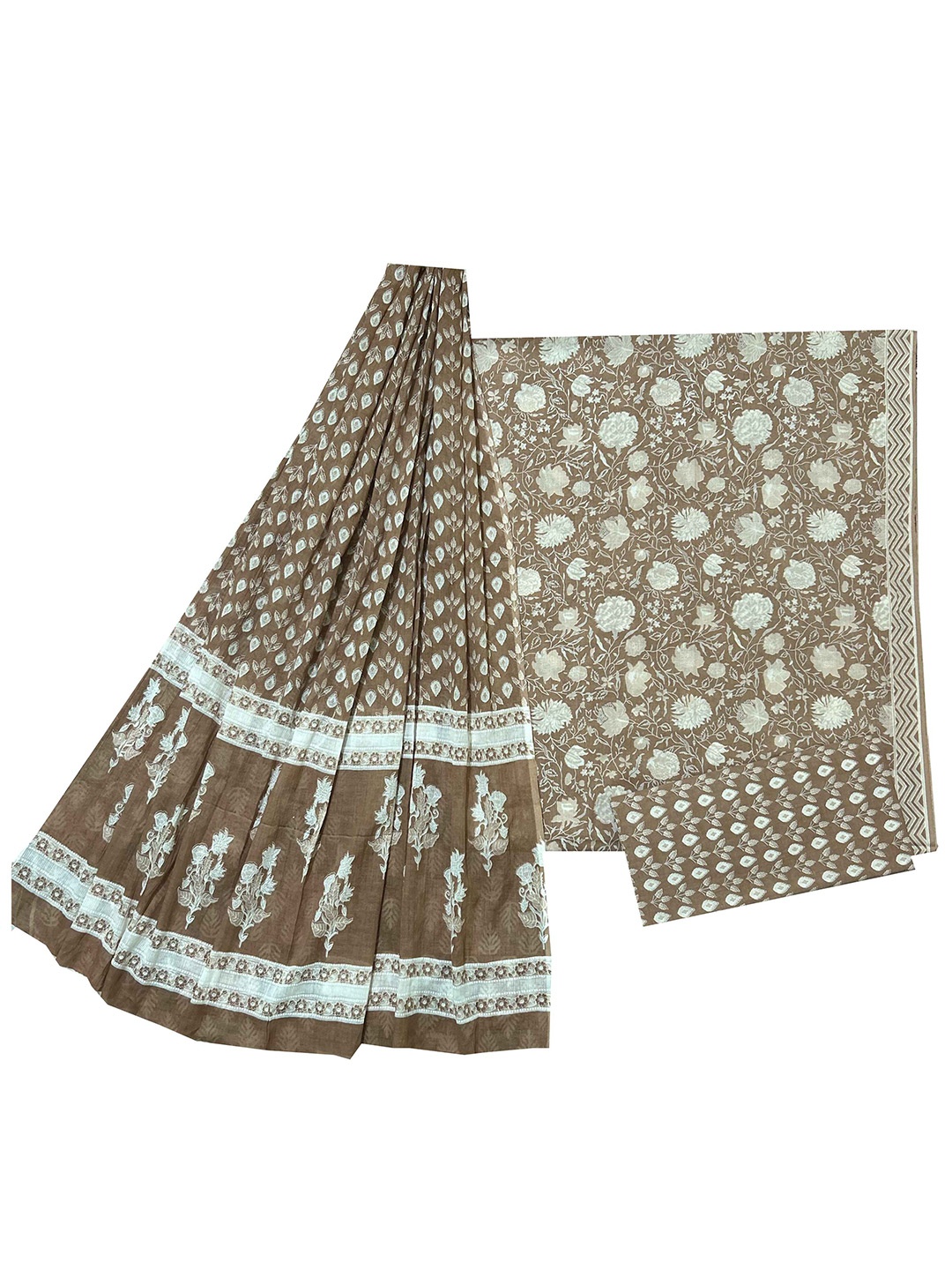 

GK FASHION Printed Pure Cotton Unstitched Dress Material, Brown