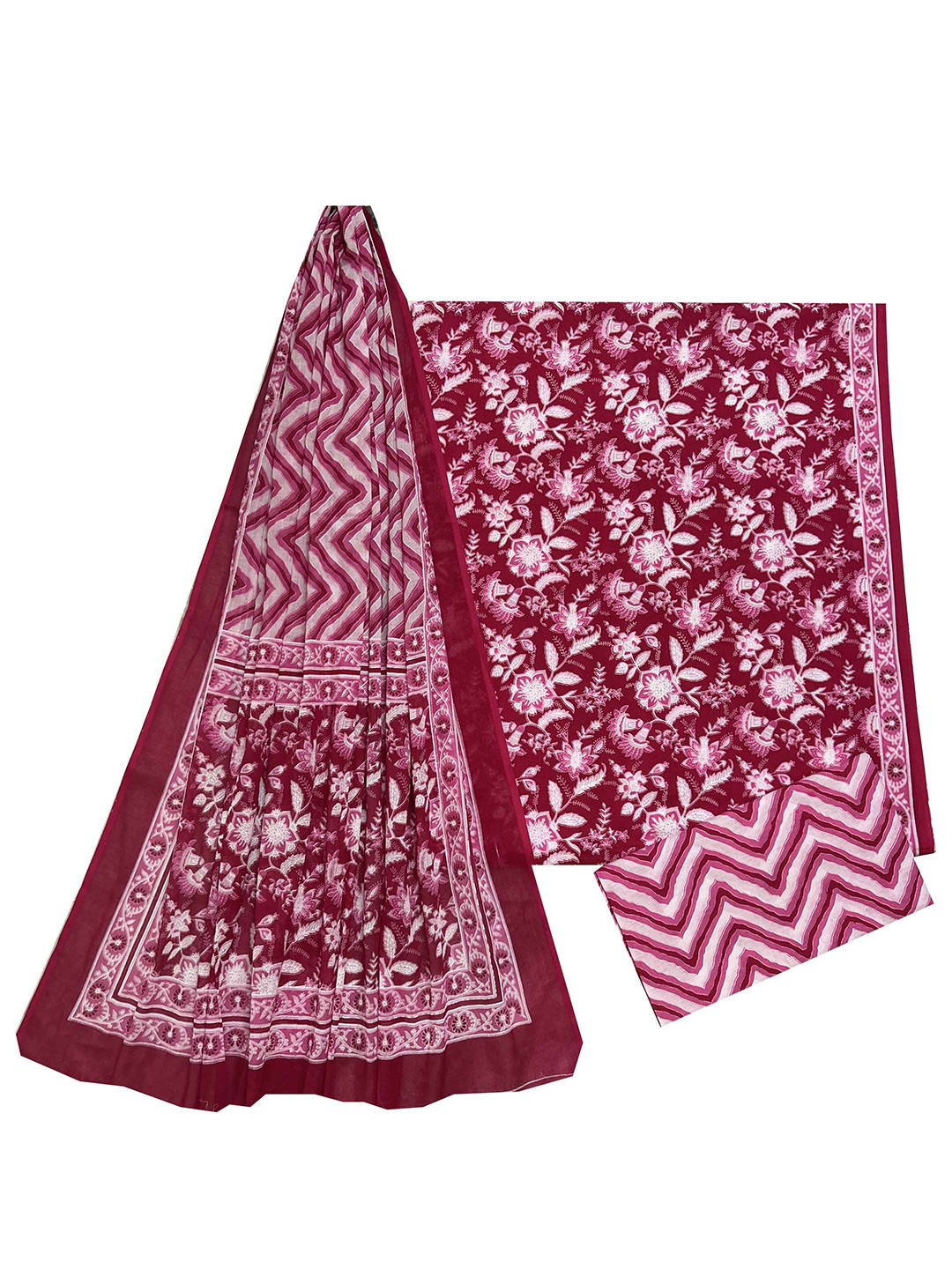

GK FASHION Printed Pure Cotton Unstitched Dress Material, Pink