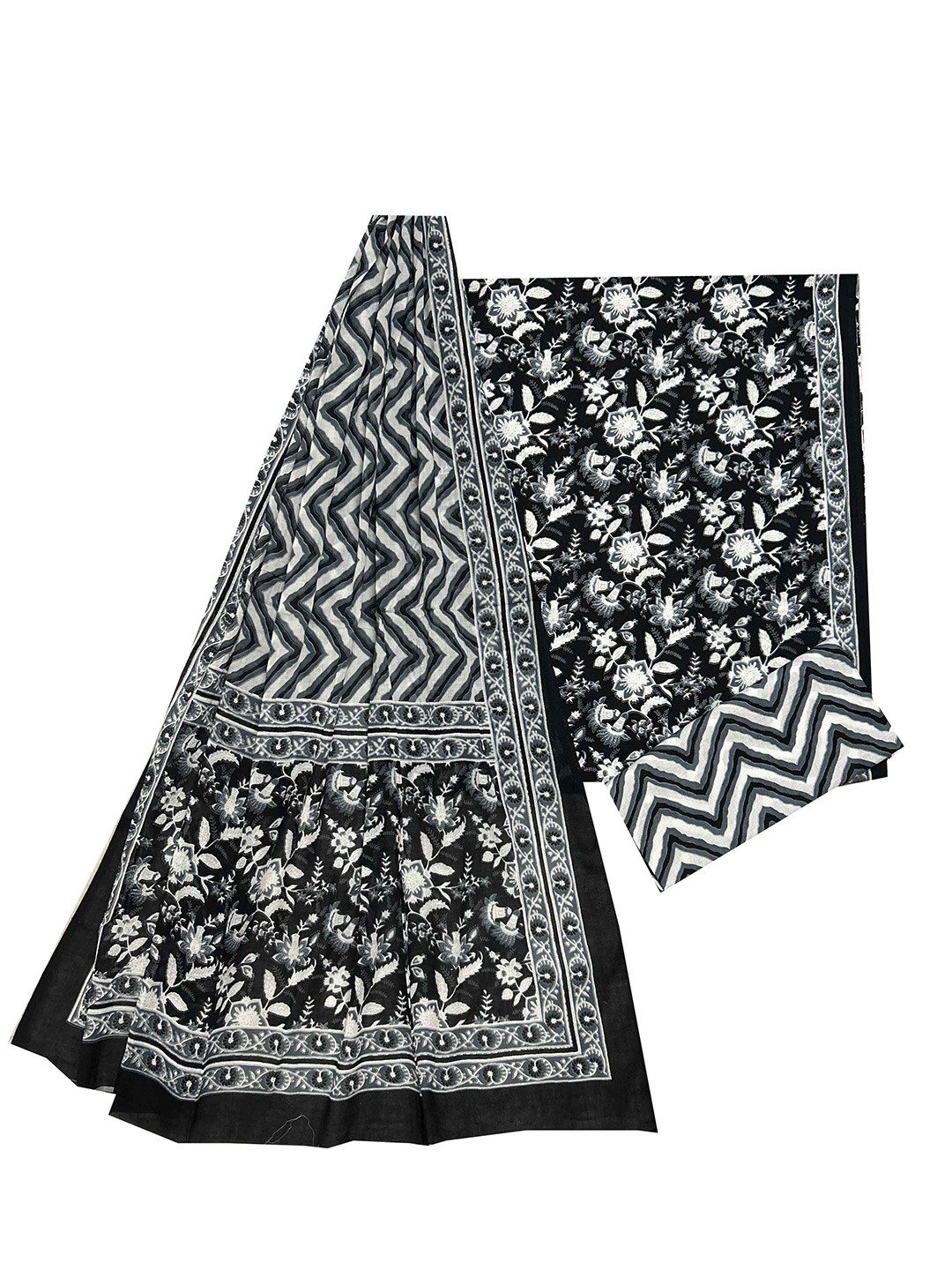 

GK FASHION Printed Pure Cotton Unstitched Dress Material, Black