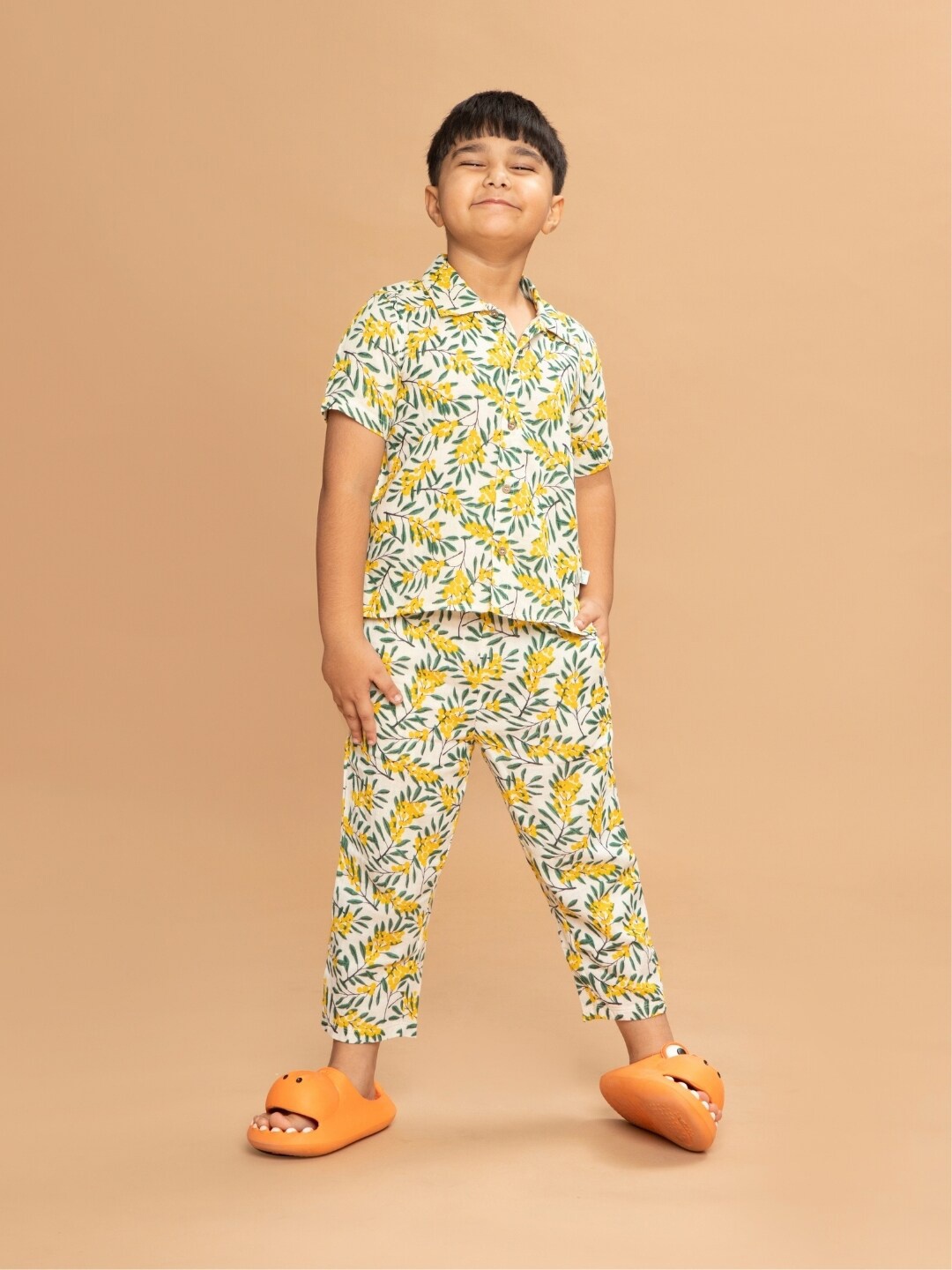 

Greendeer Kids Printed Pure Cotton Shirt with Trousers, Green