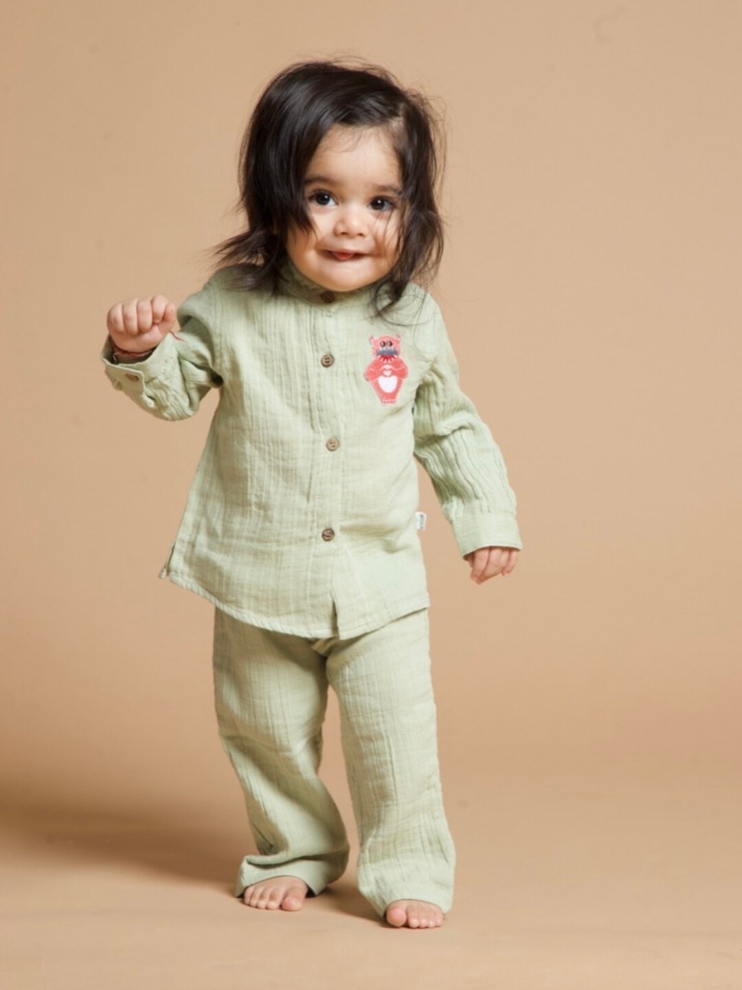 

Greendeer Kids Embroidered Shirt With Pyjamas, Green
