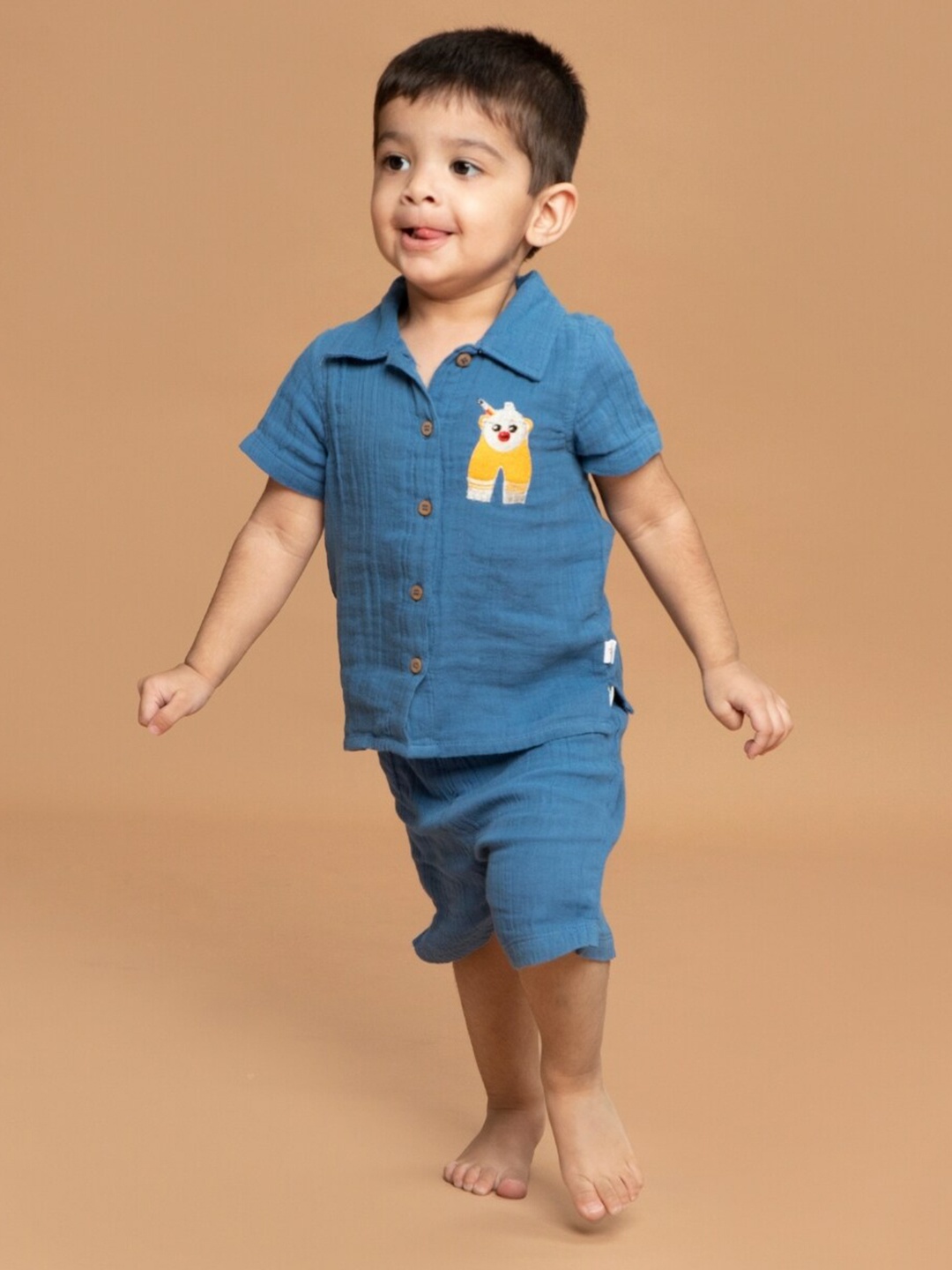 

Greendeer Kids Pure Cotton Shirt with Shorts Night Suit, Blue