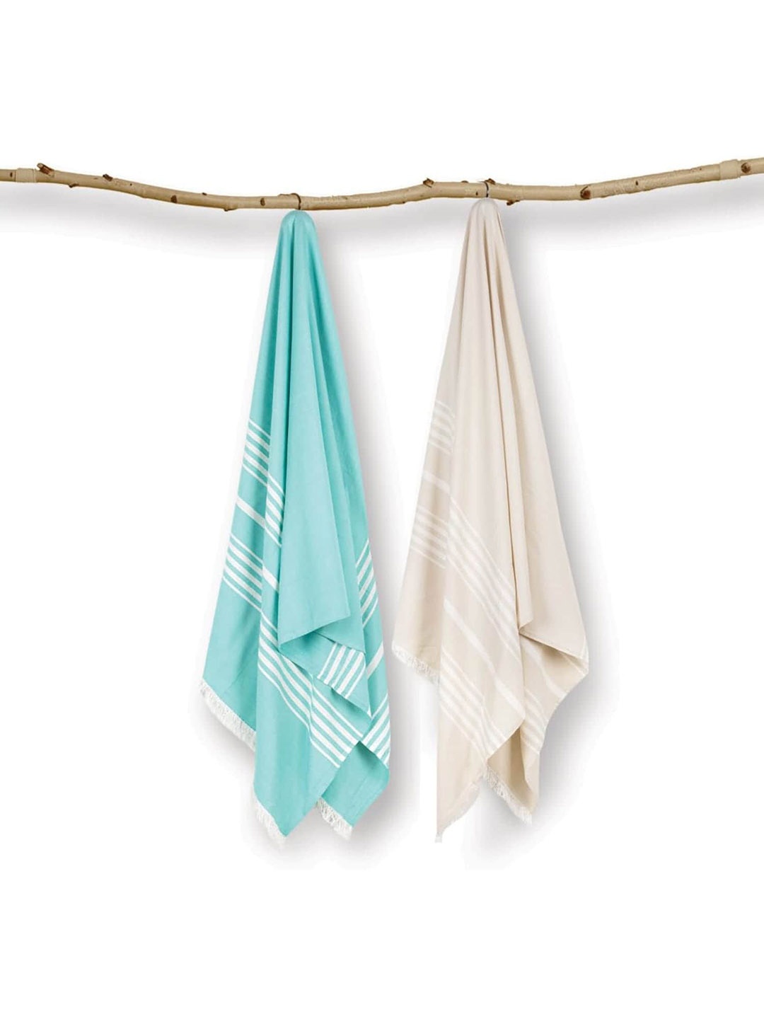 

MUSH Blue 2 Pieces 250 GSM Striped Bath Towels, Beige