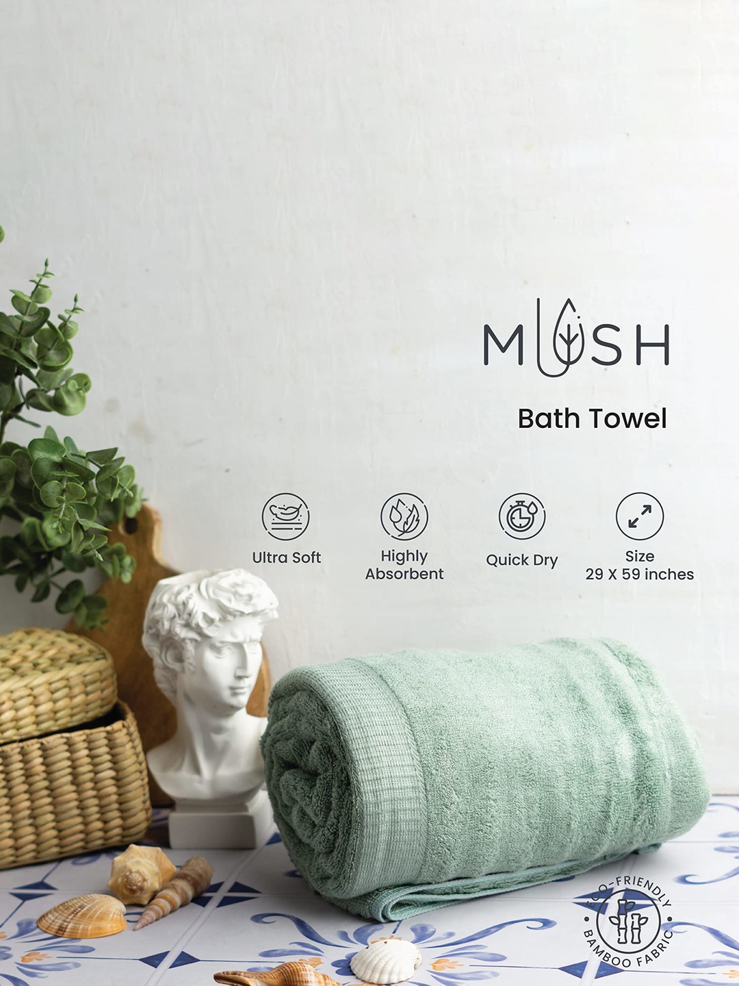 

MUSH Blue and Green 4 Pieces Striped 600 GSM Bamboo Bath Towels
