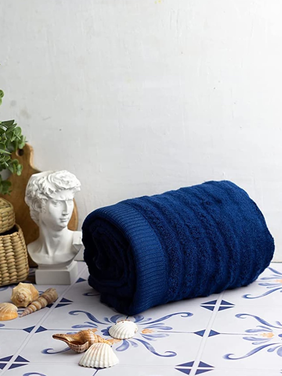 

MUSH Blue and Navy Blue 2 Pieces Striped 600 GSM Bamboo Bath Towels