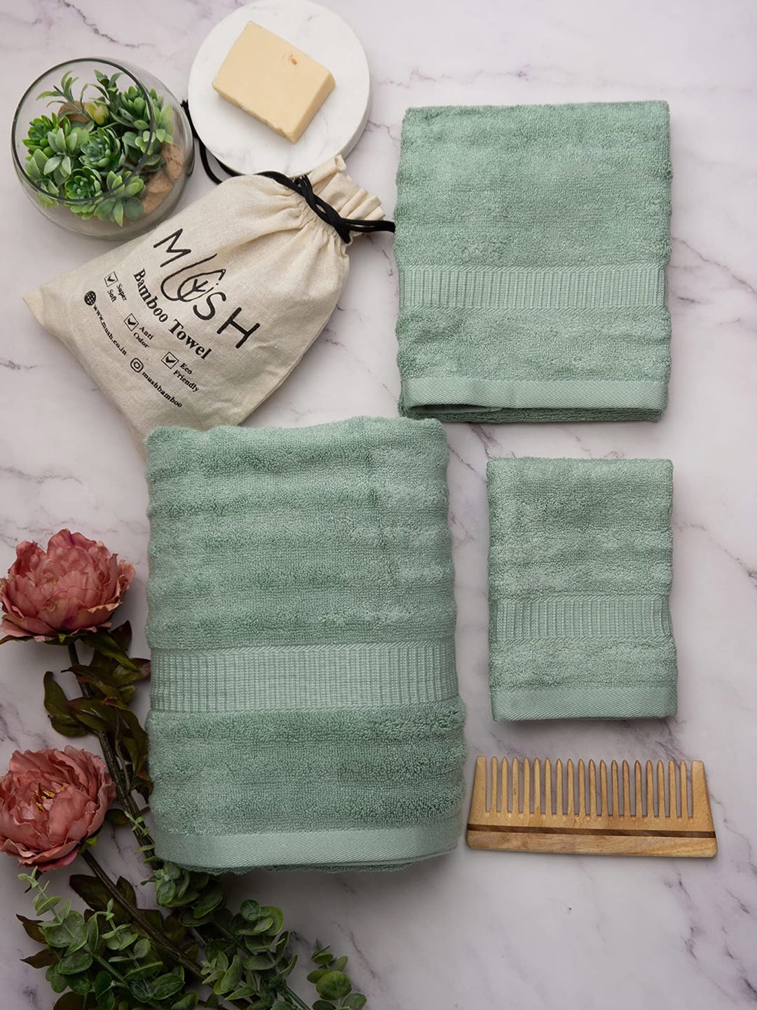 

MUSH Green 3 Pcs Bamboo Bath Towels