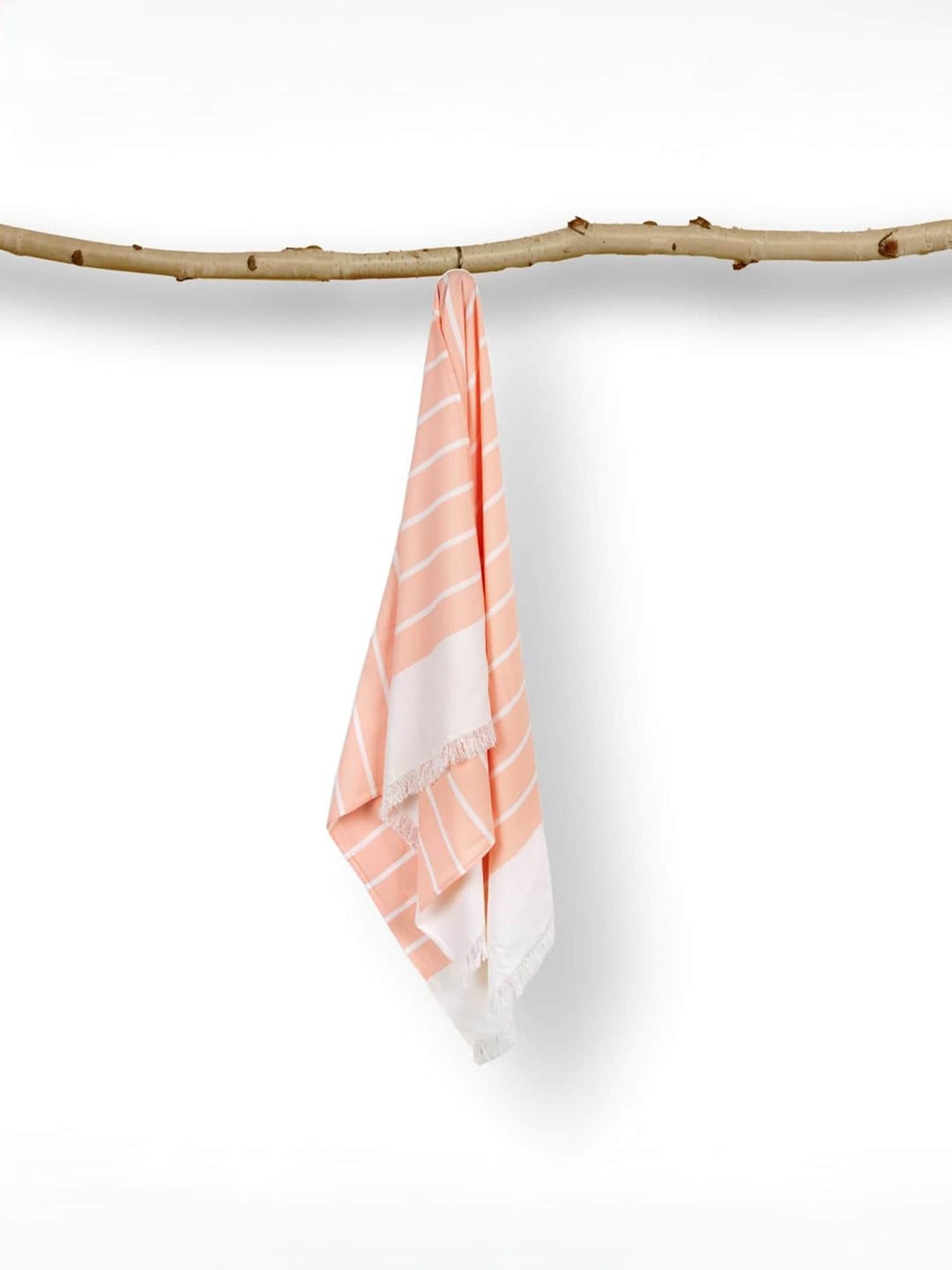 

MUSH Unisex Peach-Coloured Striped Turkish Bamboo Towel Bath Towels