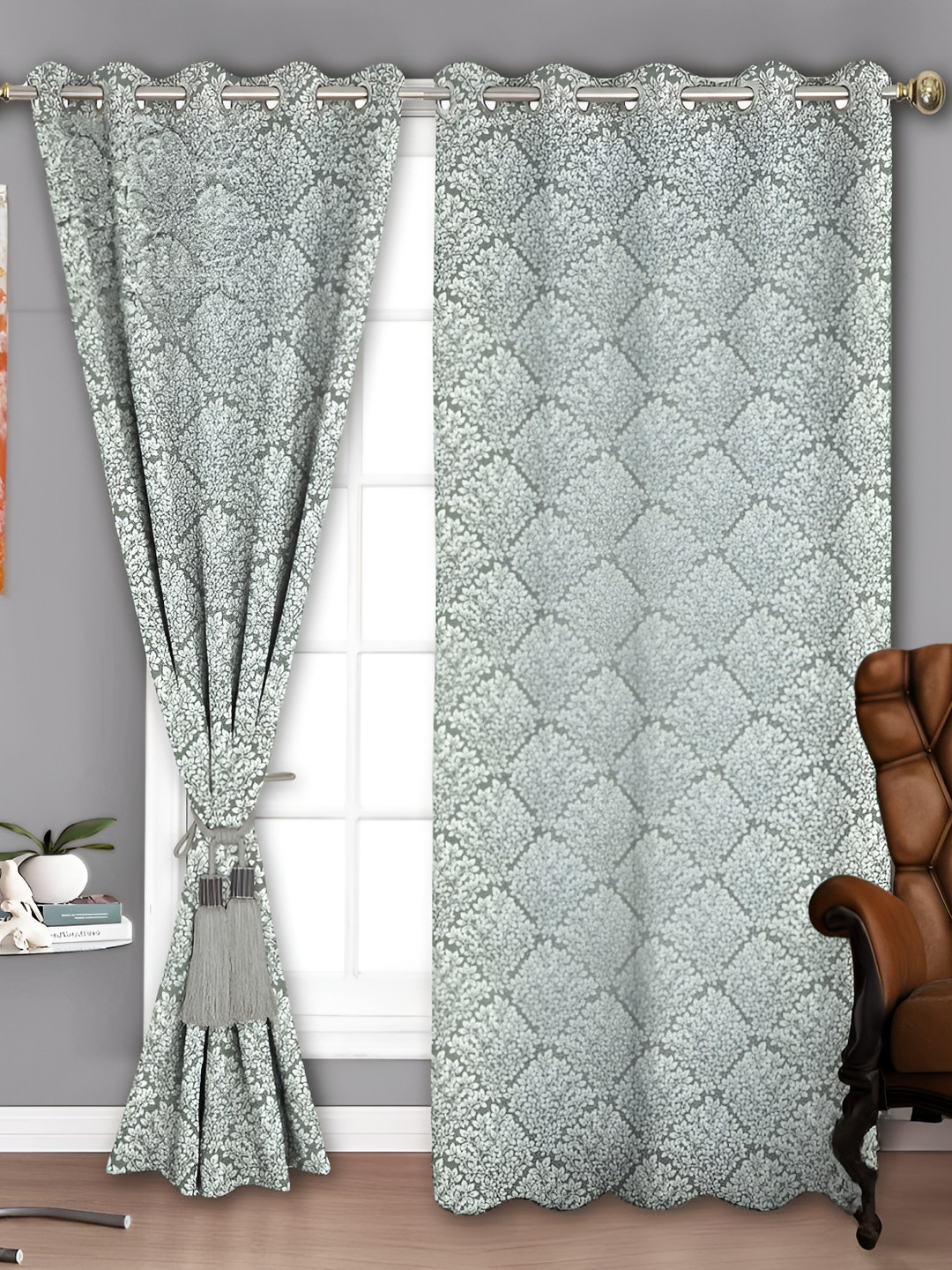 

Parda Sansar Grey 2 Pcs Ethnic Motifs Room Darkening Door Curtain