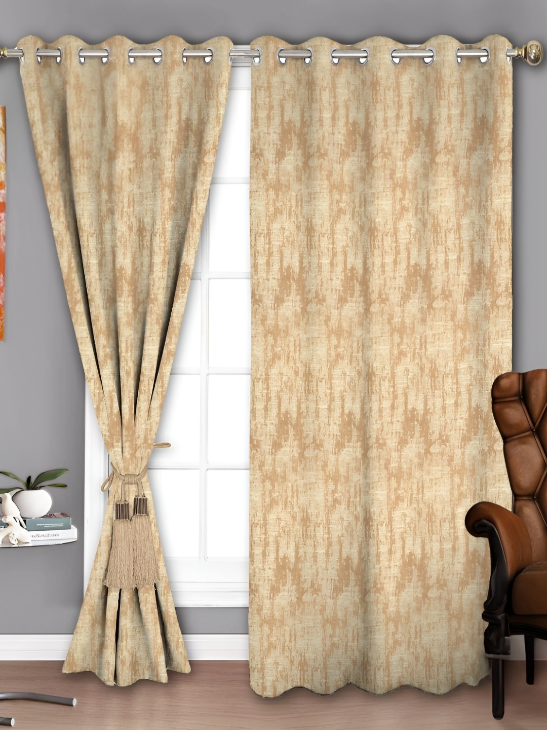 

Parda Sansar Beige & Brown 2 Pieces Abstract Printed Room Darkening Window Curtains
