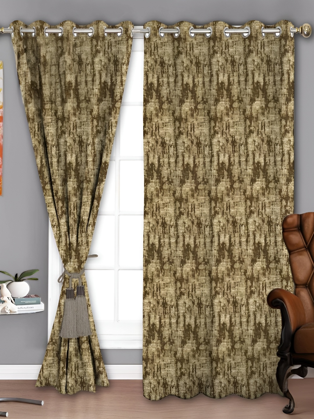 

Parda Sansar Green & Beige 2 Pieces Abstract Printed Room Darkening Window Curtains