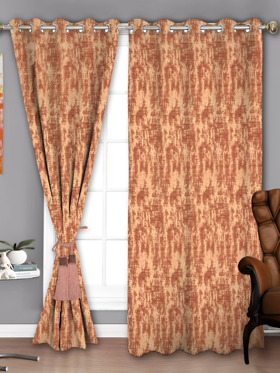

Parda Sansar Brown & Beige 2 Pieces Abstract Printed Room Darkening Window Curtains