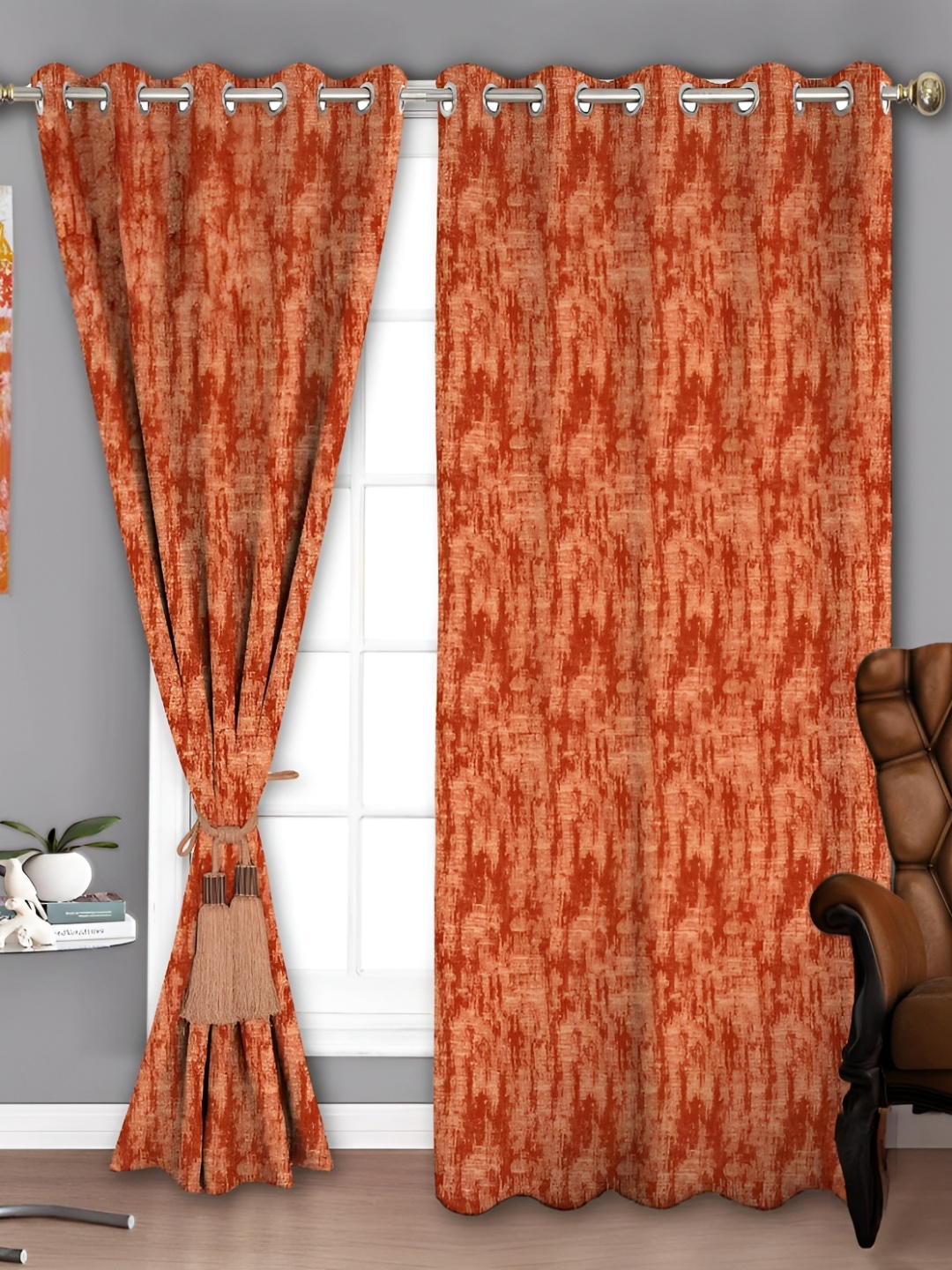 

Parda Sansar Red & Beige 2 Pieces Abstract Printed Room Darkening Long Door Curtains